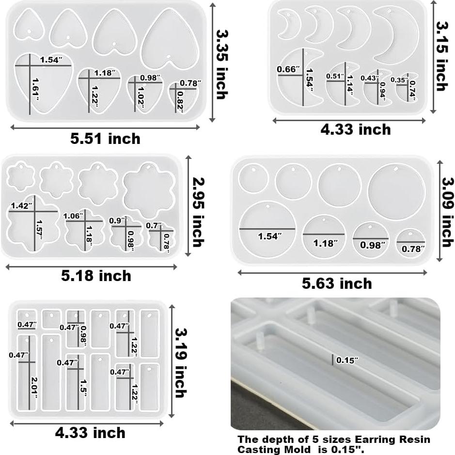 Moldes de Aretes de Silicona ResinWorld - 5 Formas Variadas