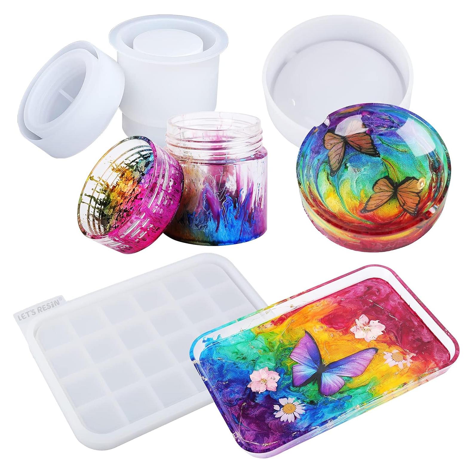 Moldes de Silicona LET'S RESIN para Tarros y Bandejas - 3 Piezas