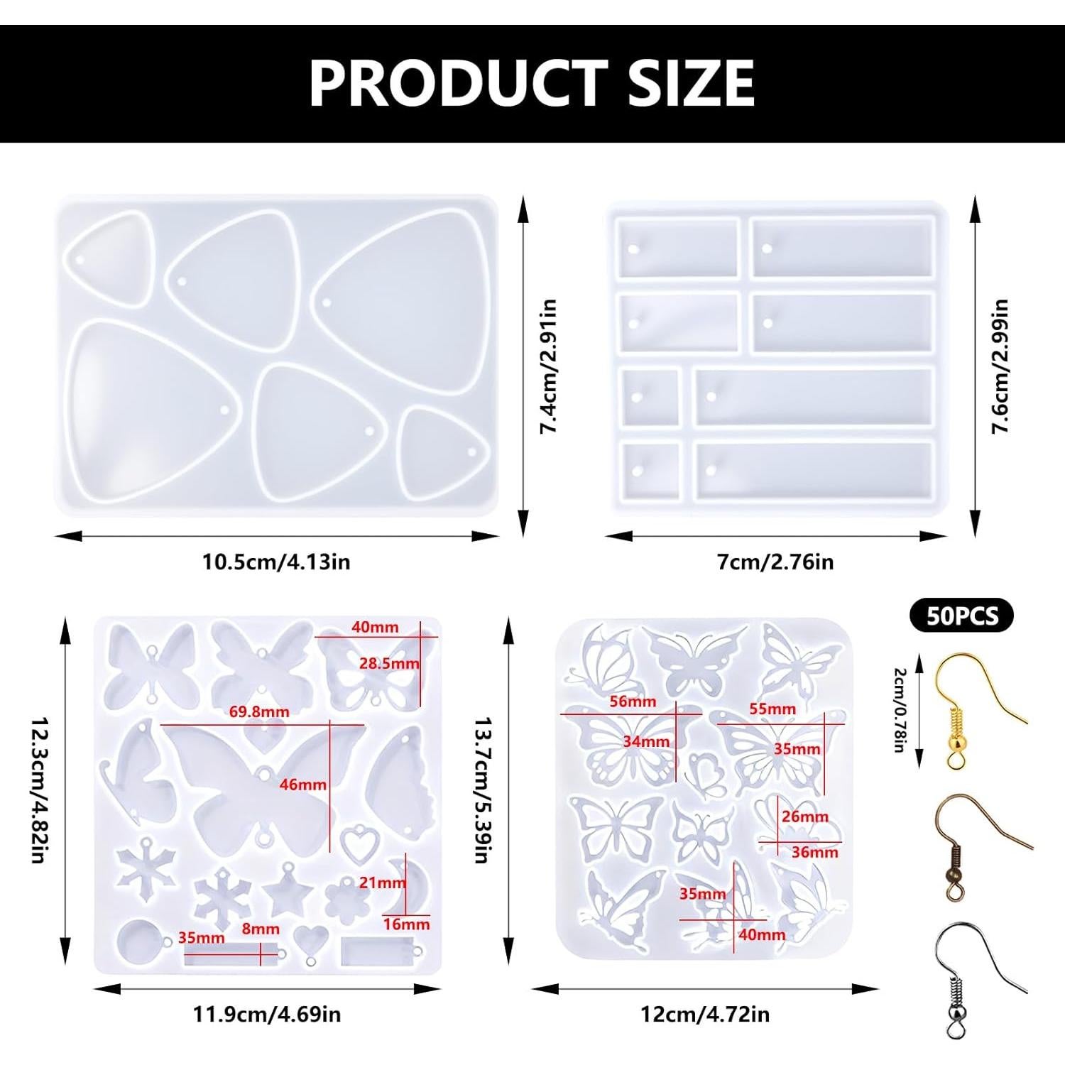 Kit de Moldes de Aretes de Resina Quuztao 54 Pcs Silicona