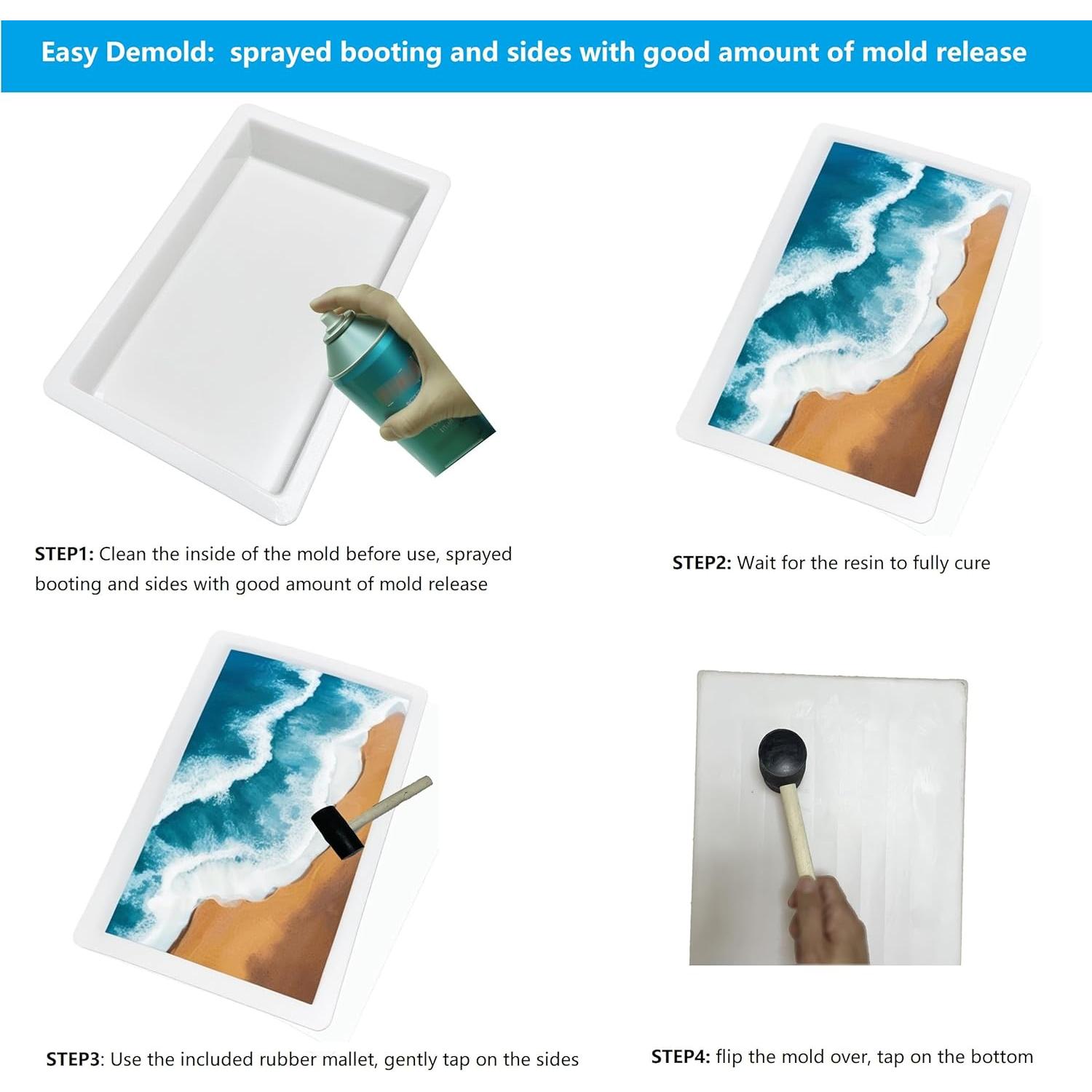 2 Moldes de Resina Epóxica ModWgGuo Rectangulares 40x25x7.6 cm