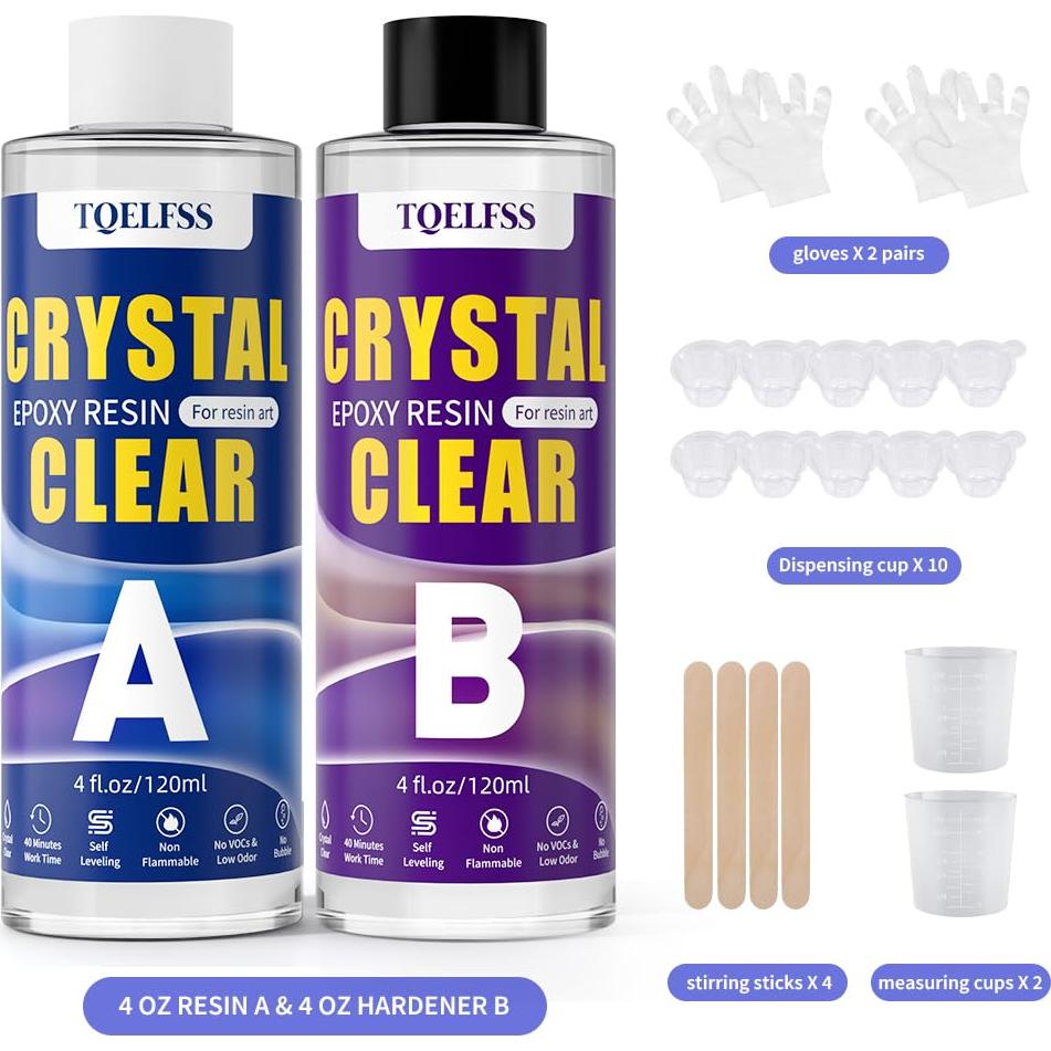 Kit de Resina Epóxica TQELFSS 8 OZ, Curado Rápido y Autonivelante