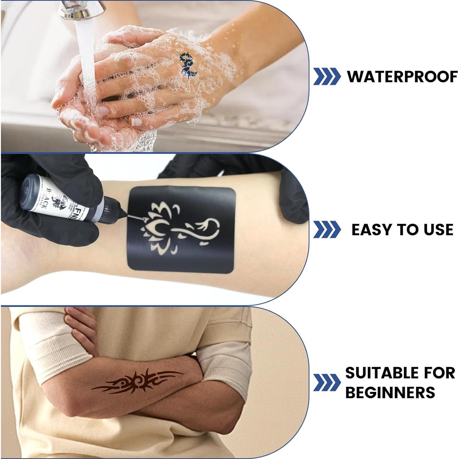 Kit de Tatuajes Temporales HEILFNL - 12 Colores y 120 Plantillas