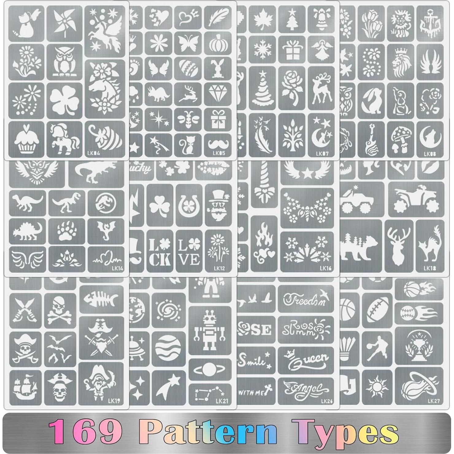 Kit de Marcadores de Tatuajes Temporales Metálicos - 12 Colores + 169 Plantillas