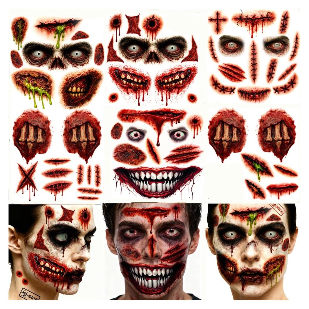 Kit de Tatuajes Temporales de Zombie ENYACOS - 6 Hojas