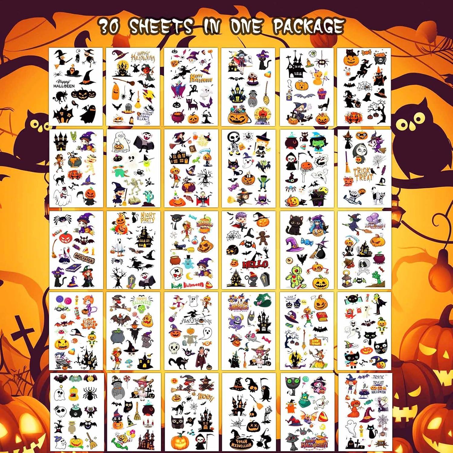 Tatuajes Temporales de Halloween Hotoyannia - 30 Hojas 380+ PCS
