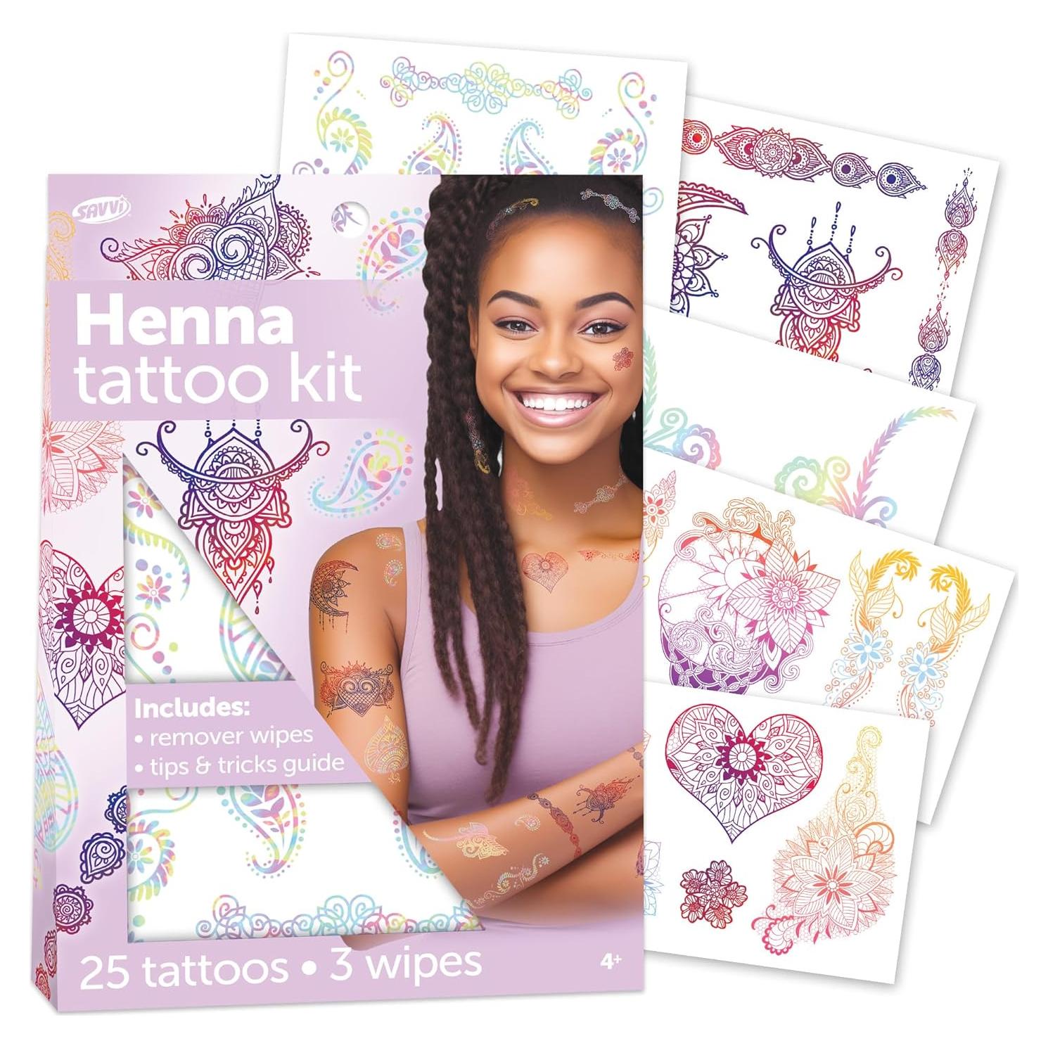 Tatuajes Temporales de Henna Savvi - 25 Diseños Seguros para Piel