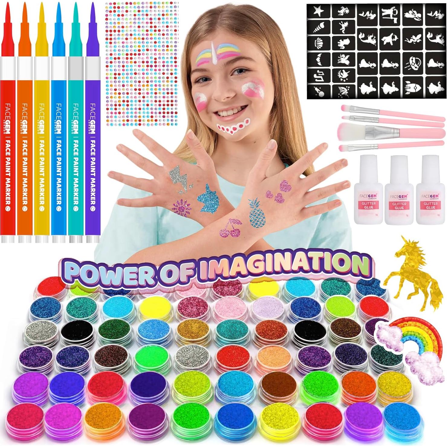 Kit de Tatuajes de Brillo 60 Colores FACEGEM - 200 Plantillas