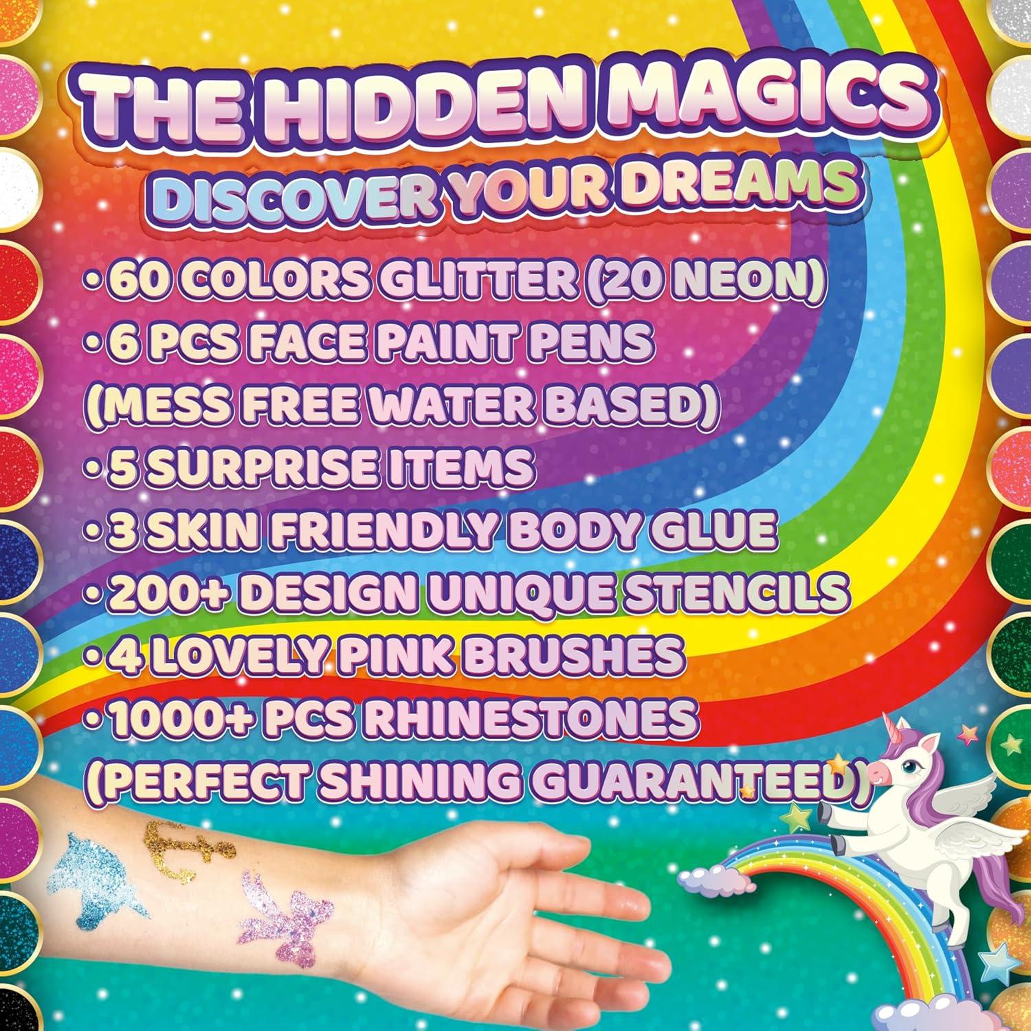 Kit de Tatuajes de Brillo 60 Colores FACEGEM - 200 Plantillas