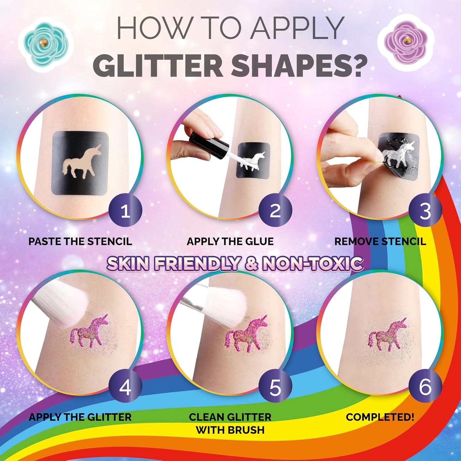 Kit de Tatuajes de Brillo 60 Colores FACEGEM - 200 Plantillas