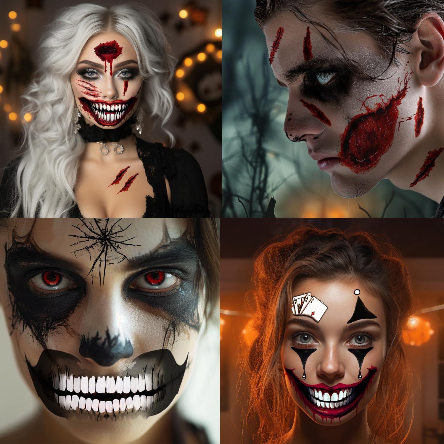 Tatuajes Faciales de Halloween ENYACOS - Payaso, Zombie, Heridas