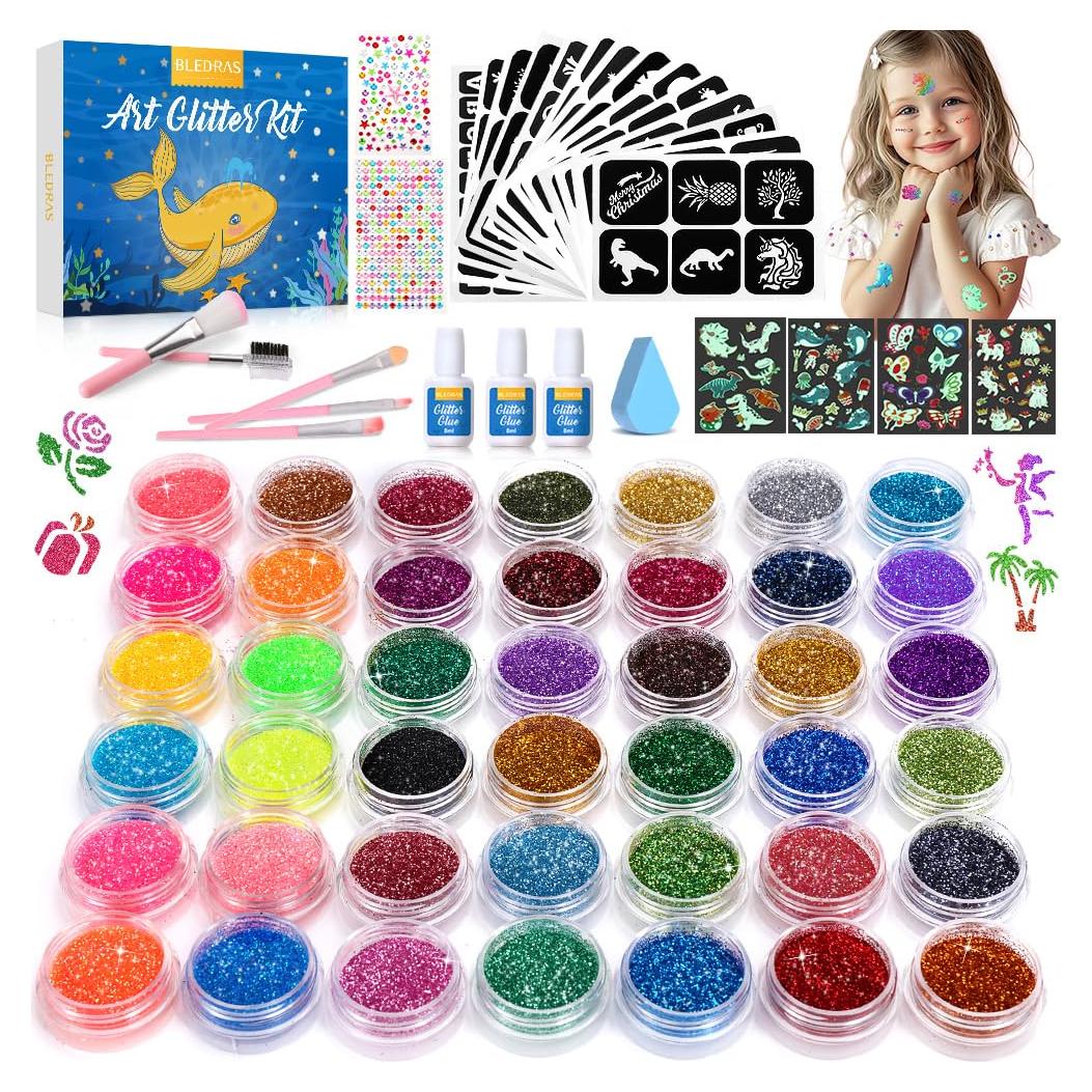 Kit de Tatuajes Temporales de Brillo Bledras - 42 Colores