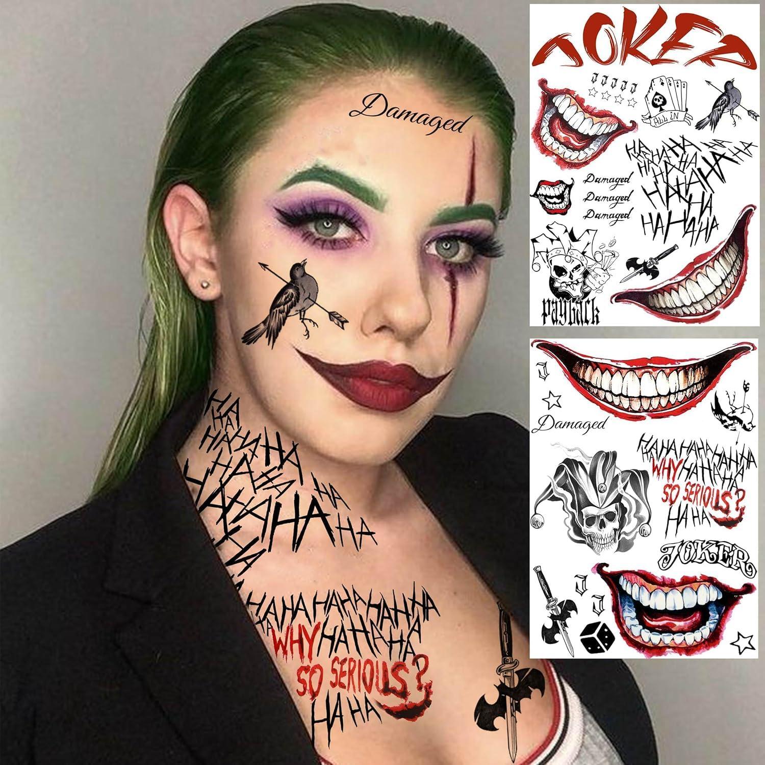 Tatuajes Temporales Halloween TASROI 6 Hojas Joker HQ