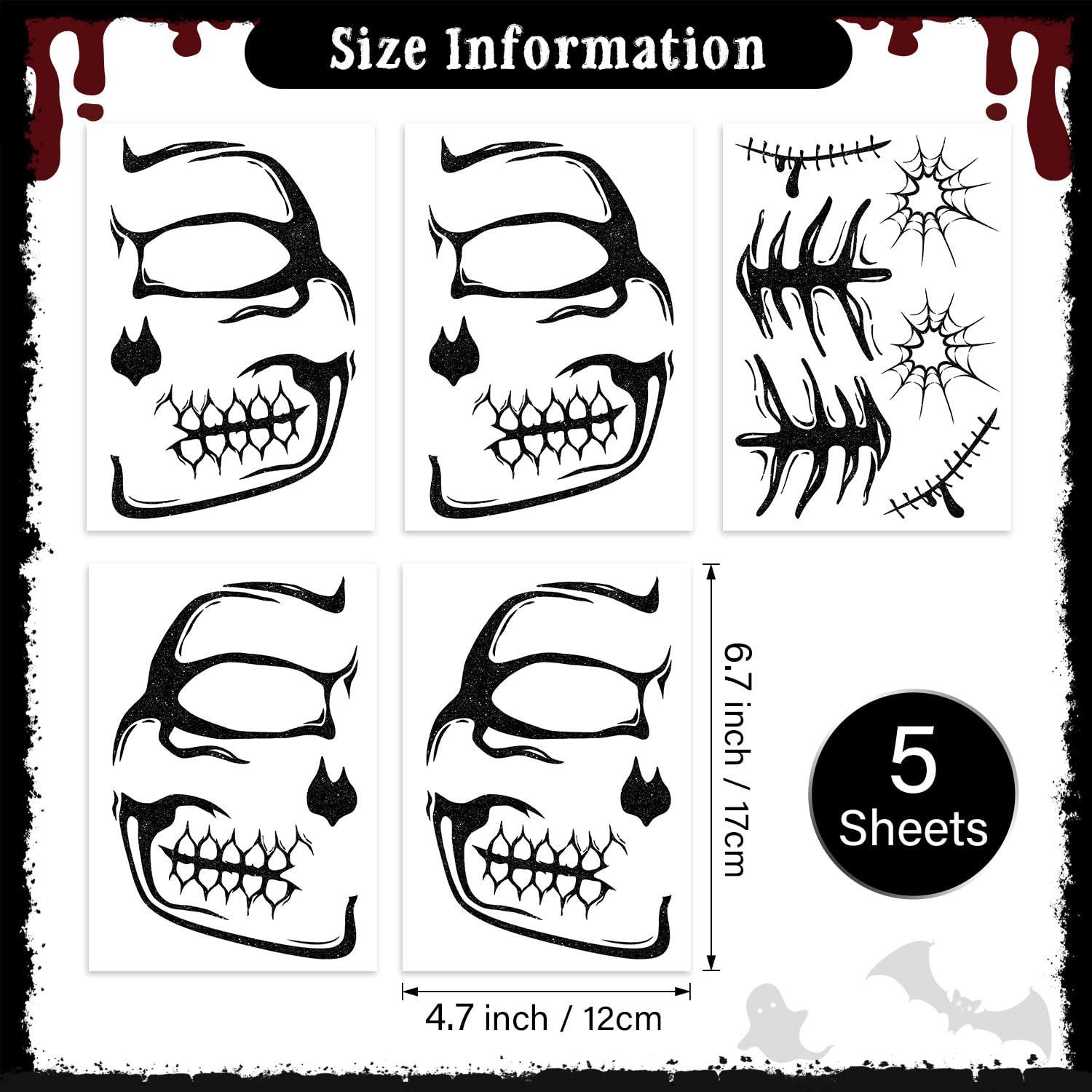 Tatuajes Faciales Temporales Halloween Sionoiur - 5 Hojas