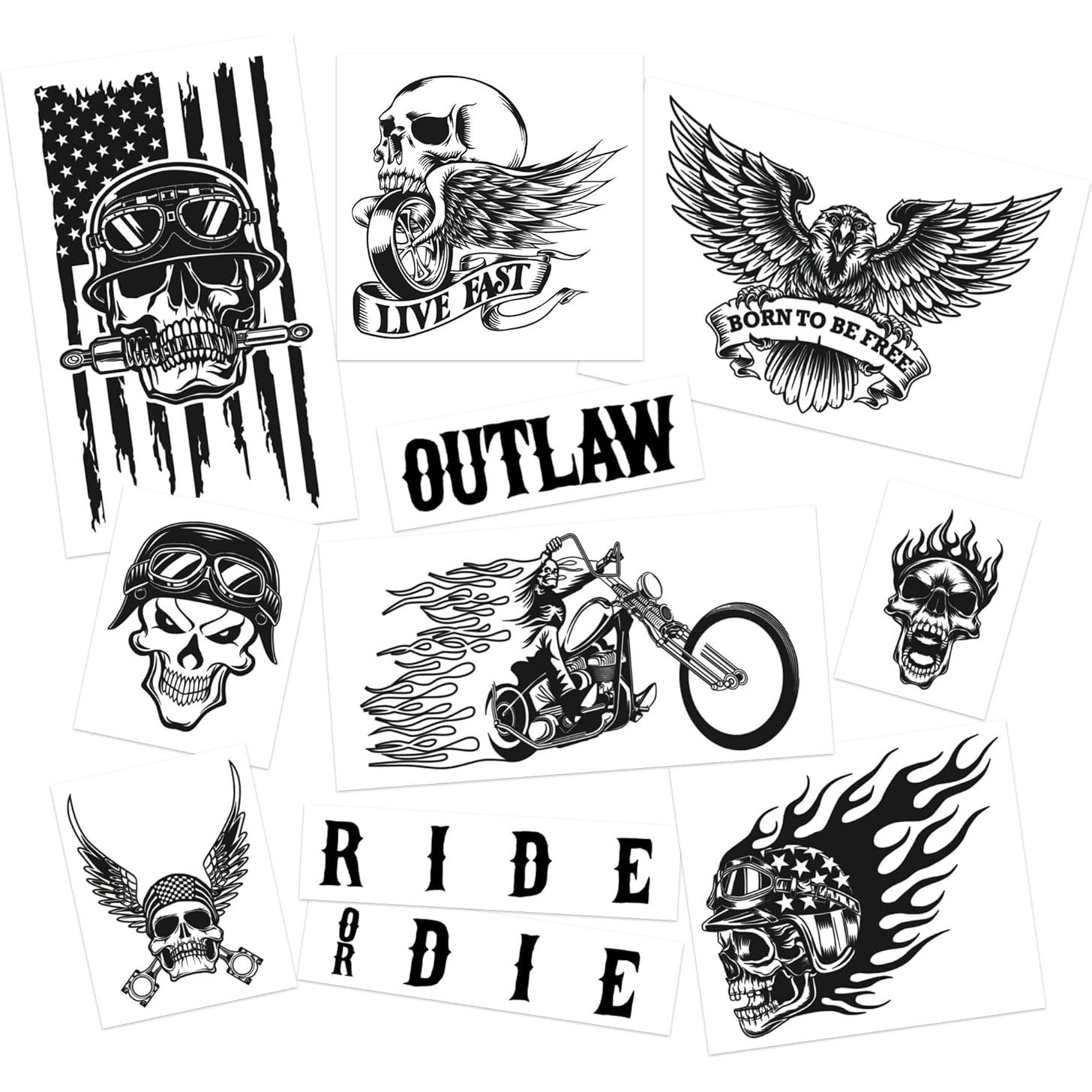 Kit de Tatuajes Temporales Motociclista Halloween - 11 Diseños