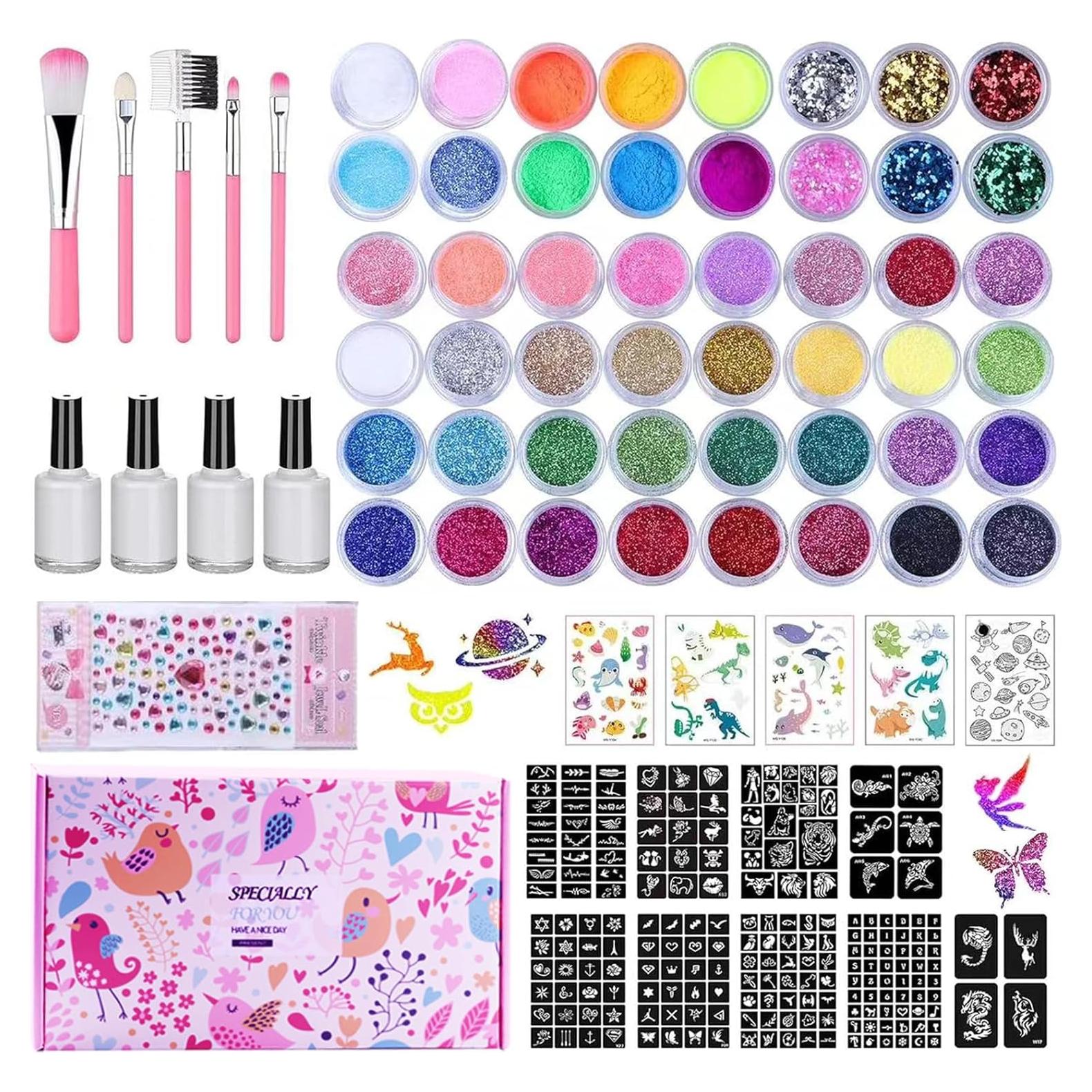 Kit de Tatuajes Temporales de Brillo Pakfung - 48 Colores y 209 Plantillas