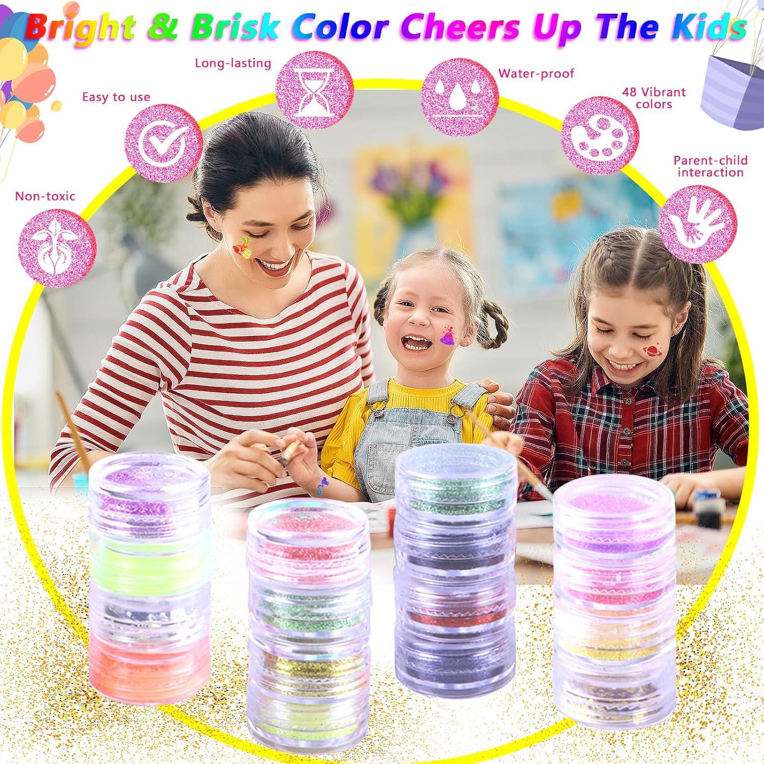 Kit de Tatuajes Temporales de Brillo Pakfung - 48 Colores y 209 Plantillas