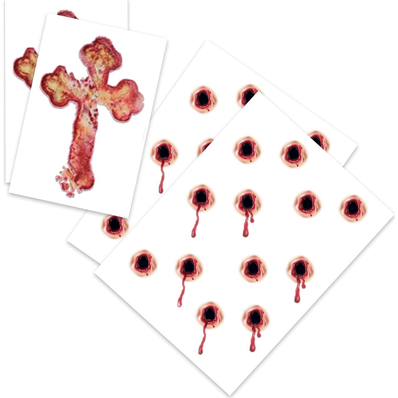 Kit de Tatuajes Temporales Vampiro Mordida y Cruz - 4 Piezas