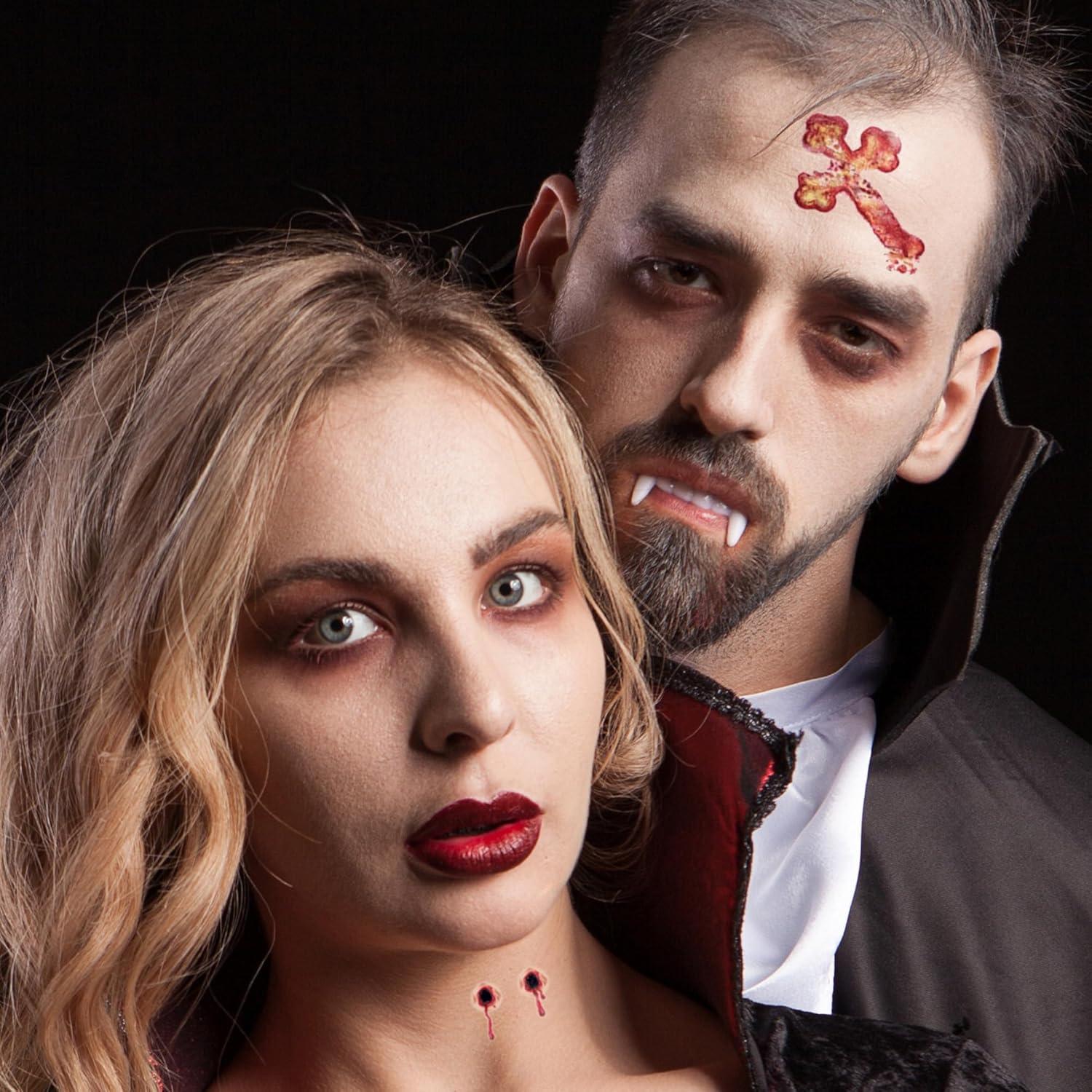 Kit de Tatuajes Temporales Vampiro Mordida y Cruz - 4 Piezas