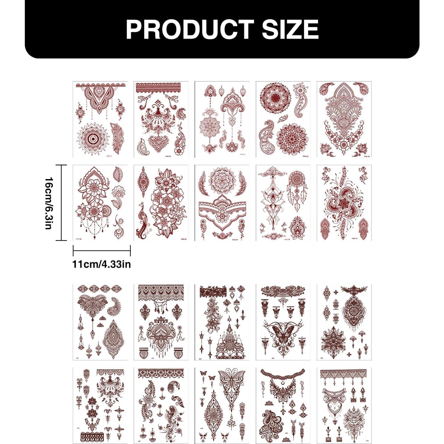 Kit de Tatuaje de Henna Marrón 20 Hojas Stickers Temporales