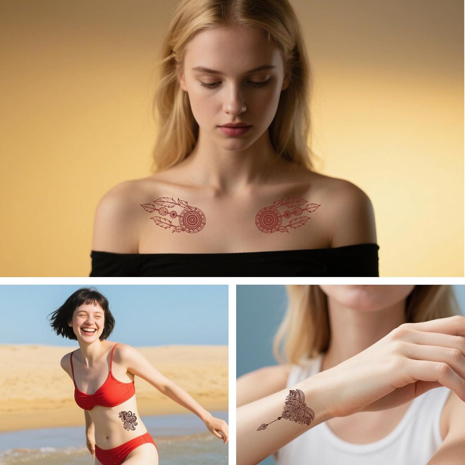 Kit de Tatuaje de Henna Marrón 20 Hojas Stickers Temporales