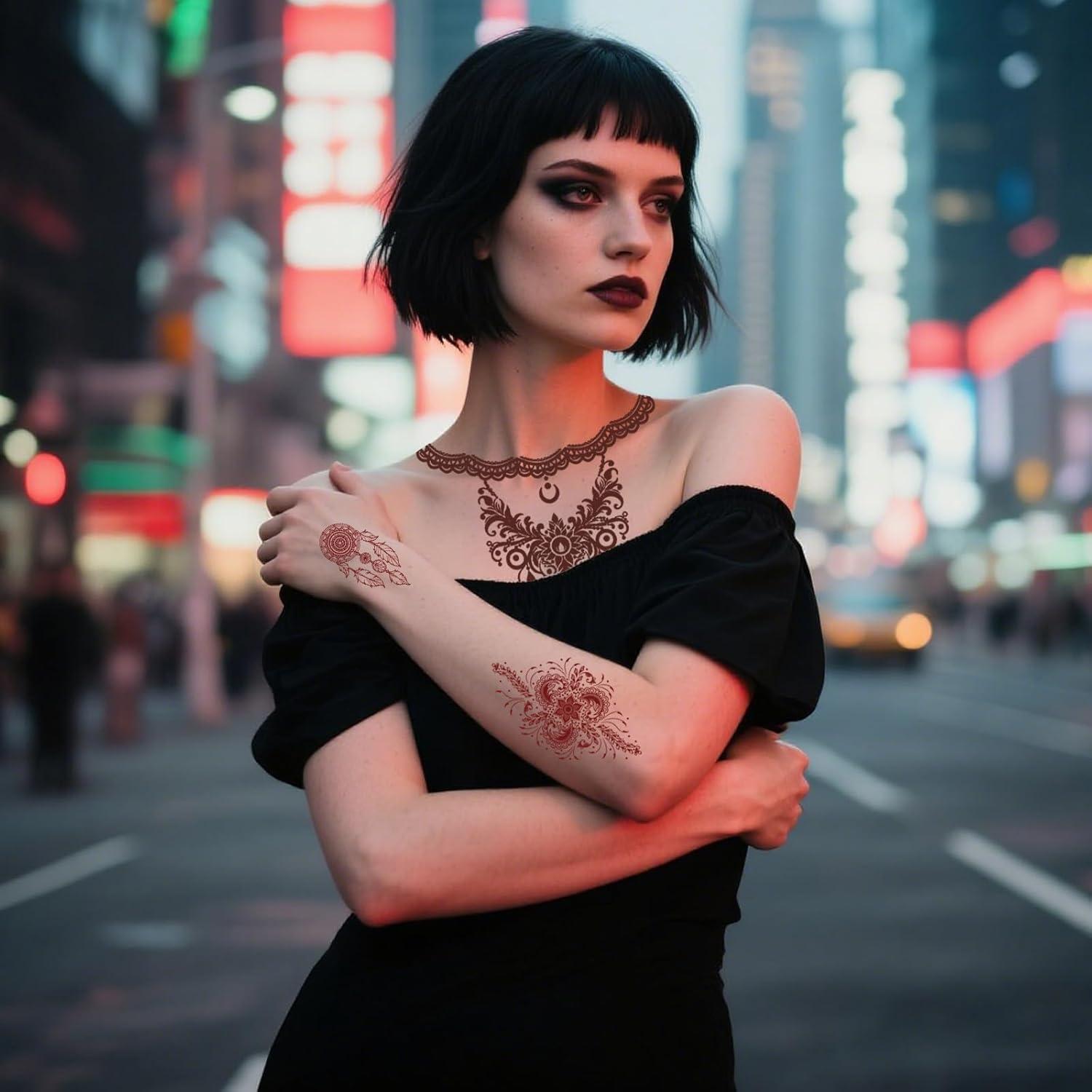 Kit de Tatuaje de Henna Marrón 20 Hojas Stickers Temporales