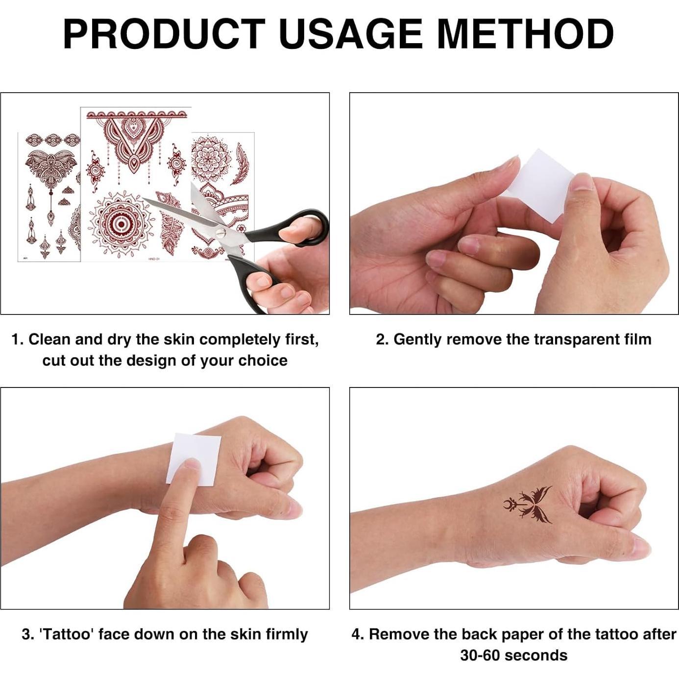 Kit de Tatuaje de Henna Marrón 20 Hojas Stickers Temporales