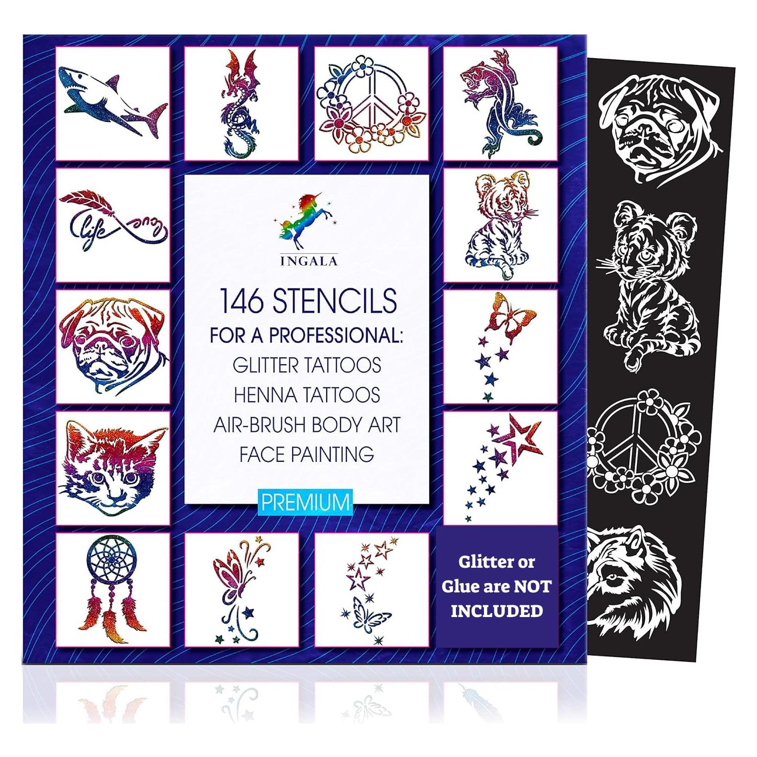 Conjunto de Tatuajes de Glitter Premium INGALA - 146 Diseños
