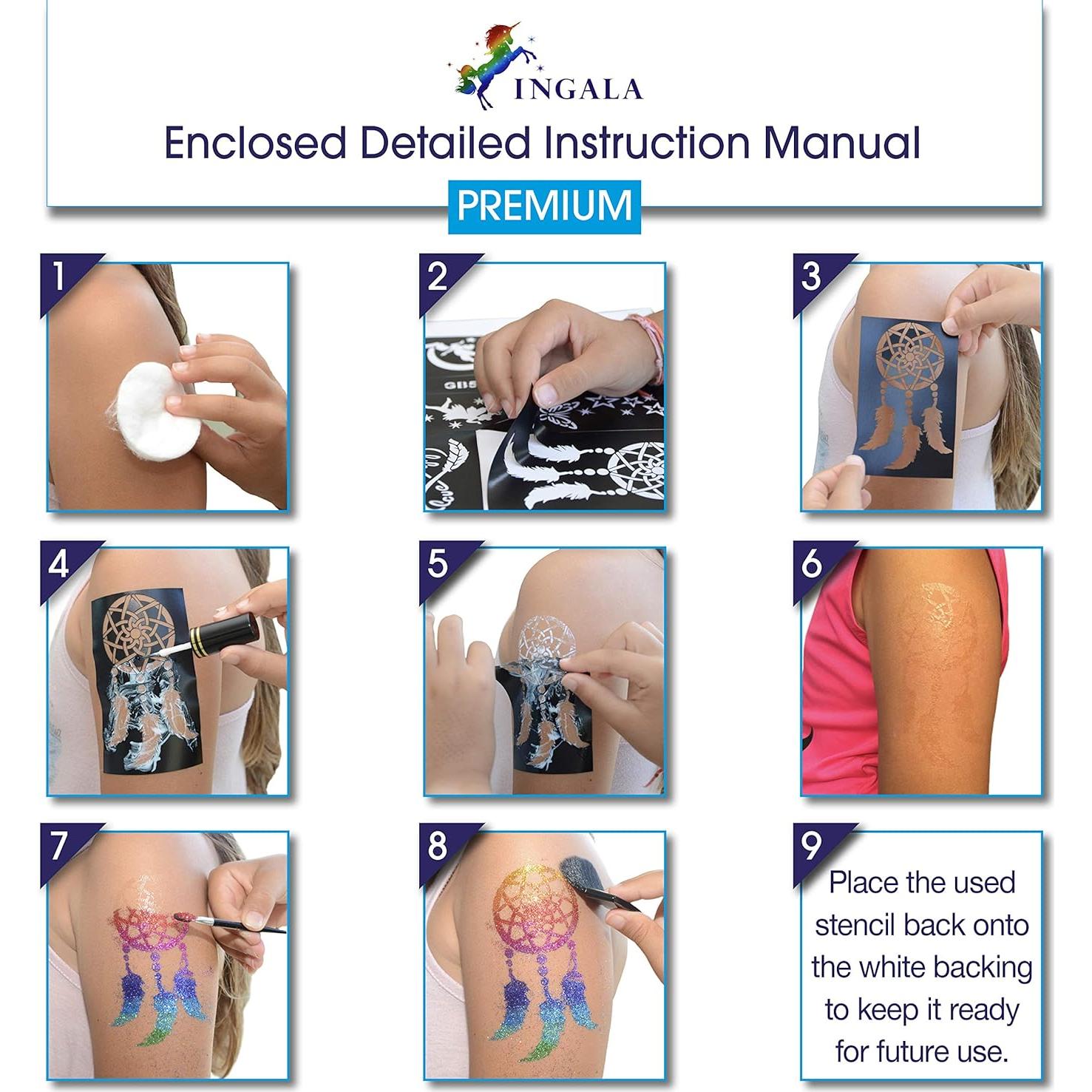 Conjunto de Tatuajes de Glitter Premium INGALA - 146 Diseños