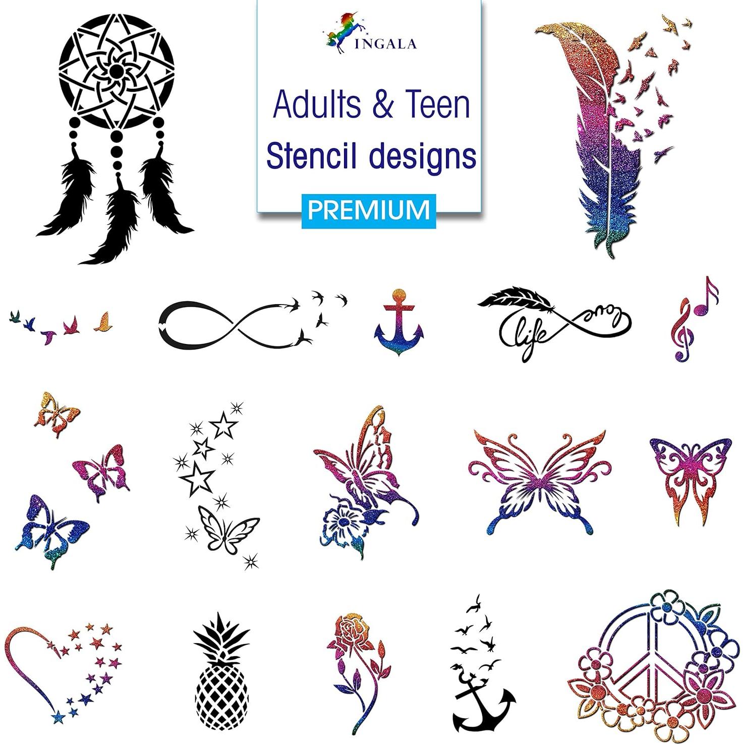 Conjunto de Tatuajes de Glitter Premium INGALA - 146 Diseños