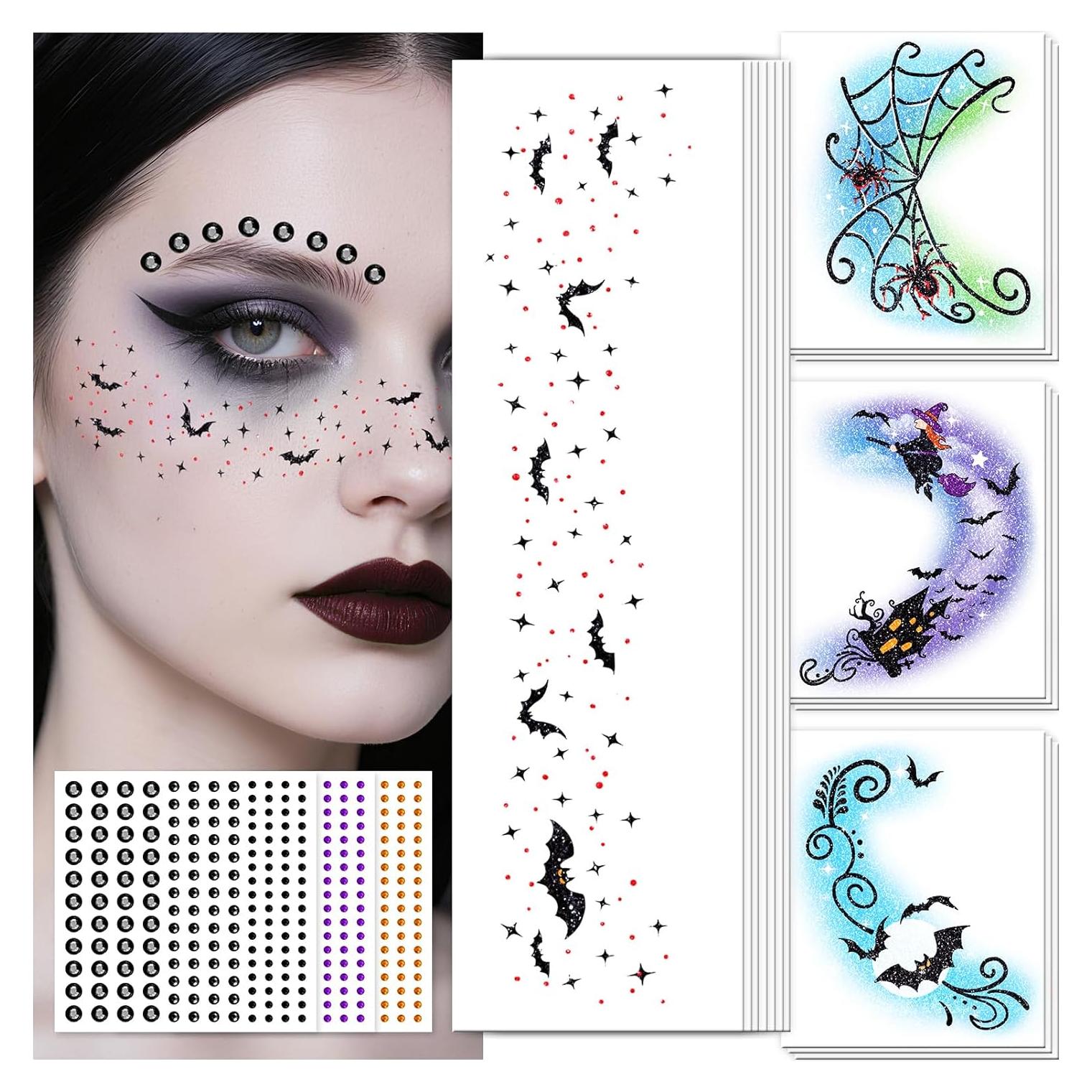 Tatuajes Faciales de Halloween EMOME - 8 Piezas Brillantes