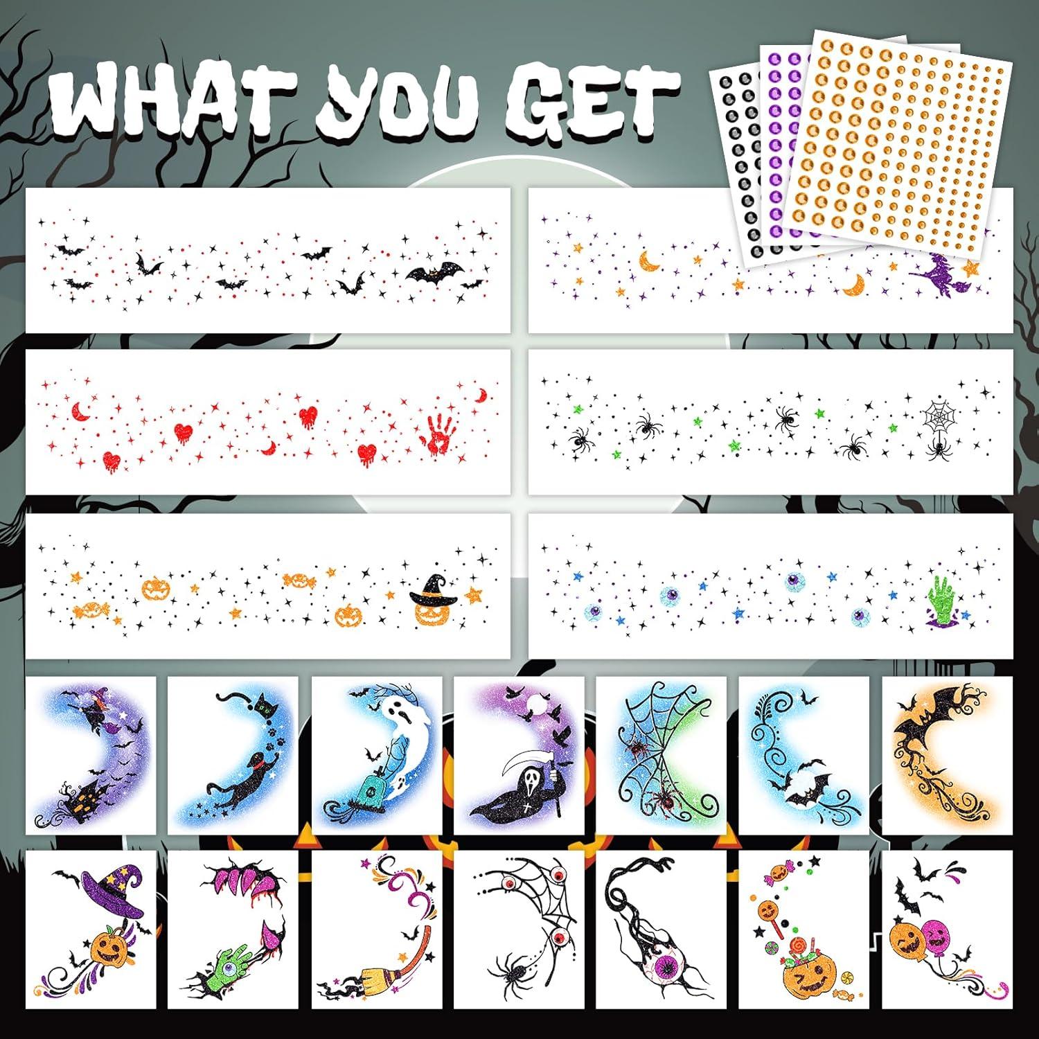 Tatuajes Faciales de Halloween EMOME - 8 Piezas Brillantes