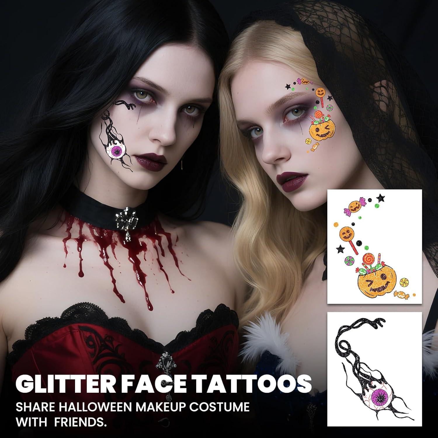 Tatuajes Faciales de Halloween EMOME - 8 Piezas Brillantes
