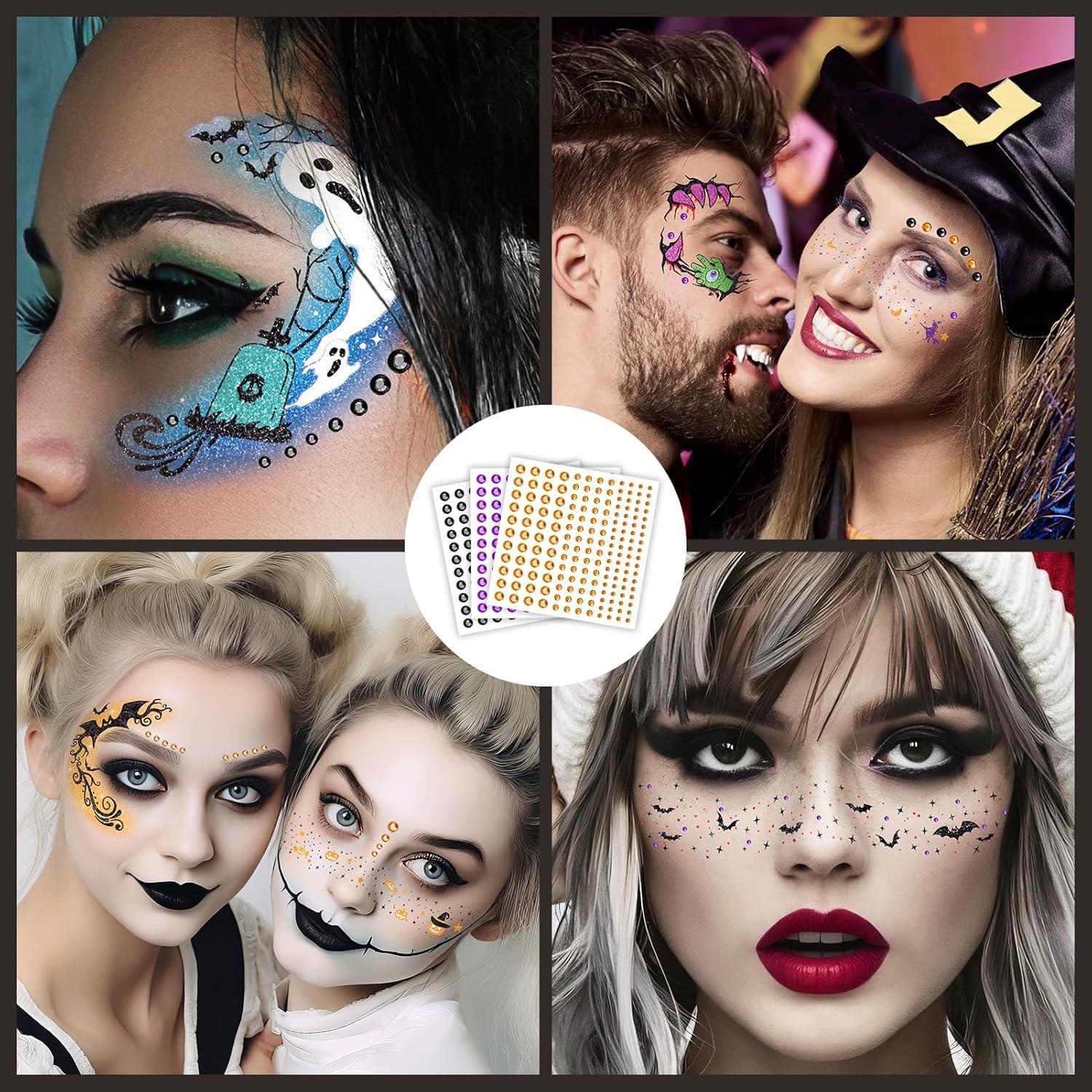 Tatuajes Faciales de Halloween EMOME - 8 Piezas Brillantes