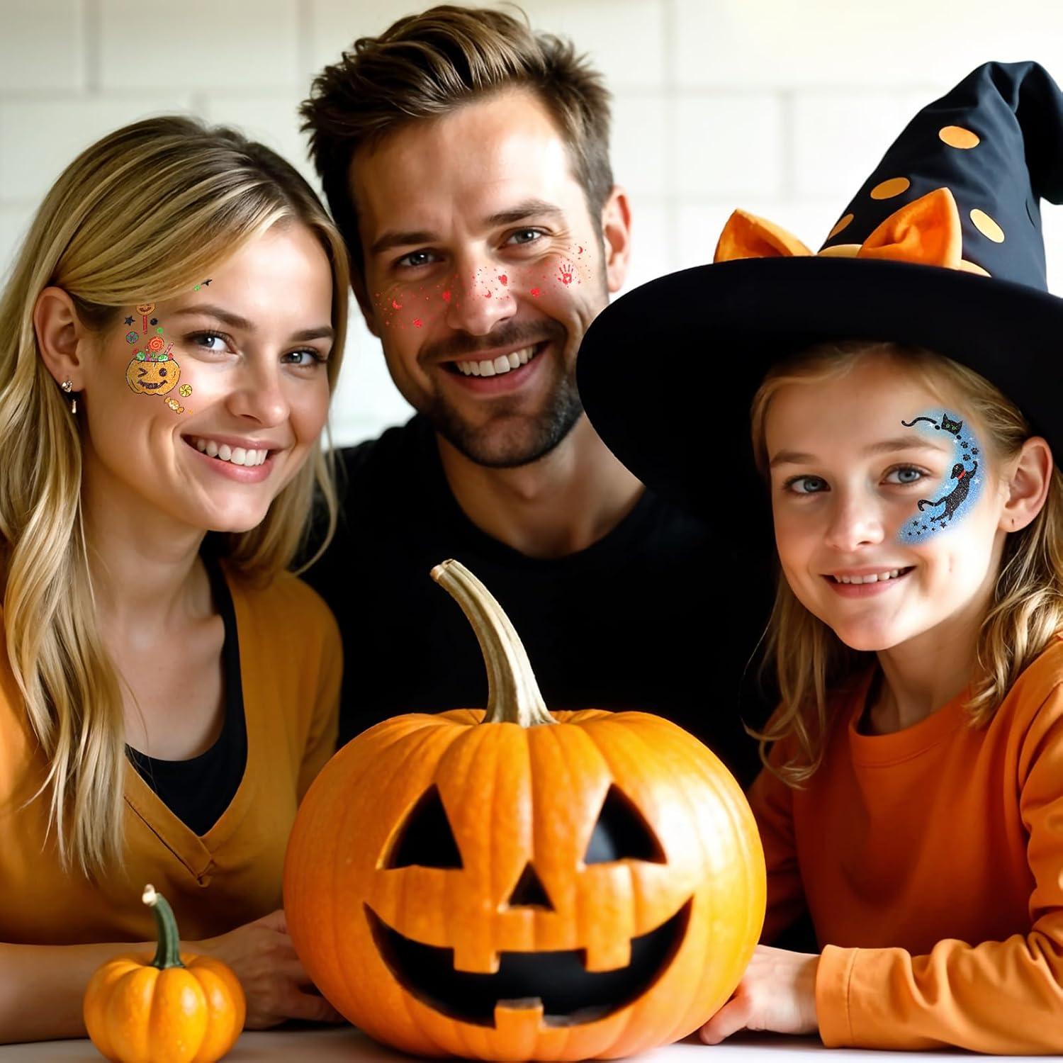 Tatuajes Faciales de Halloween EMOME - 8 Piezas Brillantes