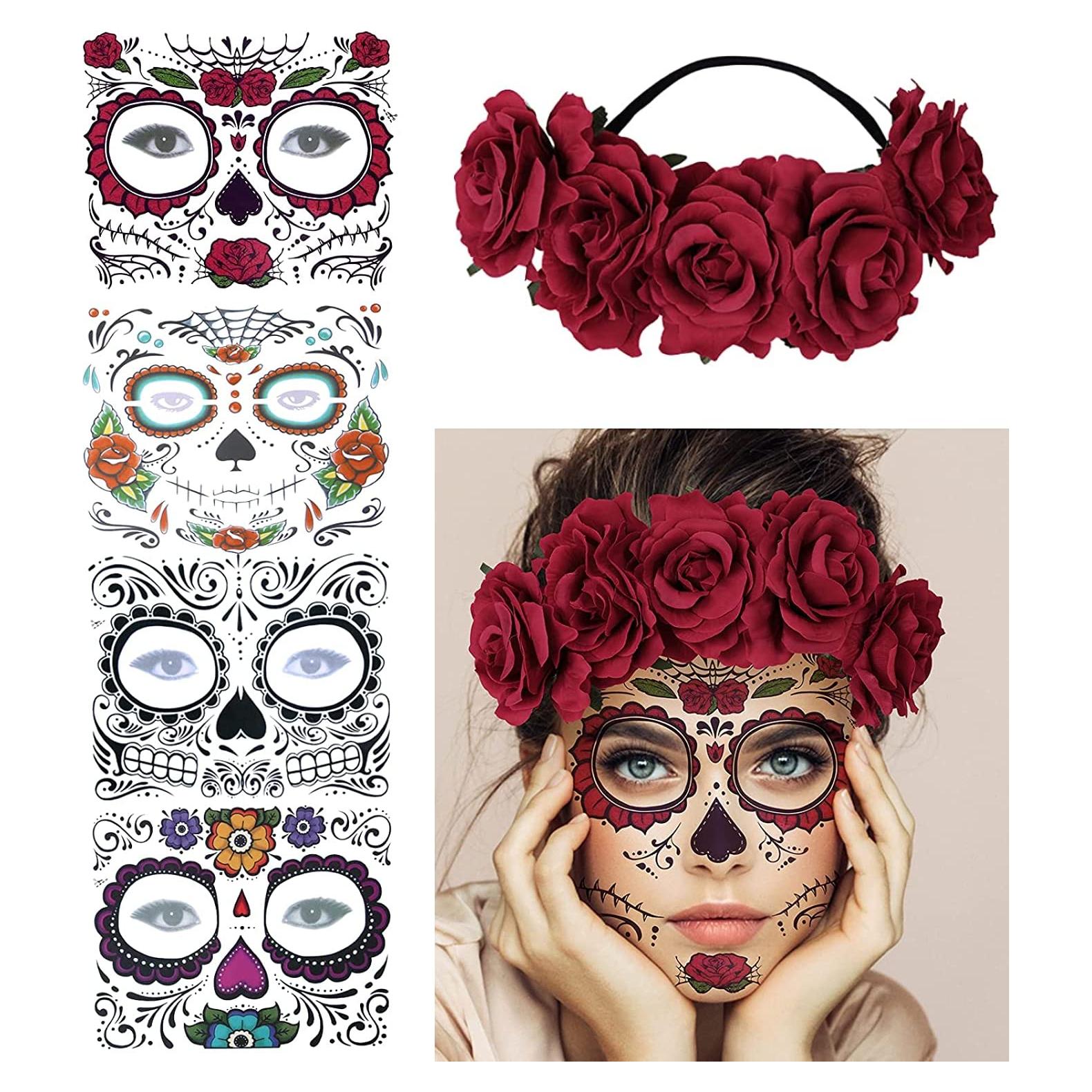 Kit de Maquillaje Tatuajes Temporales Día de Muertos AFSTEE