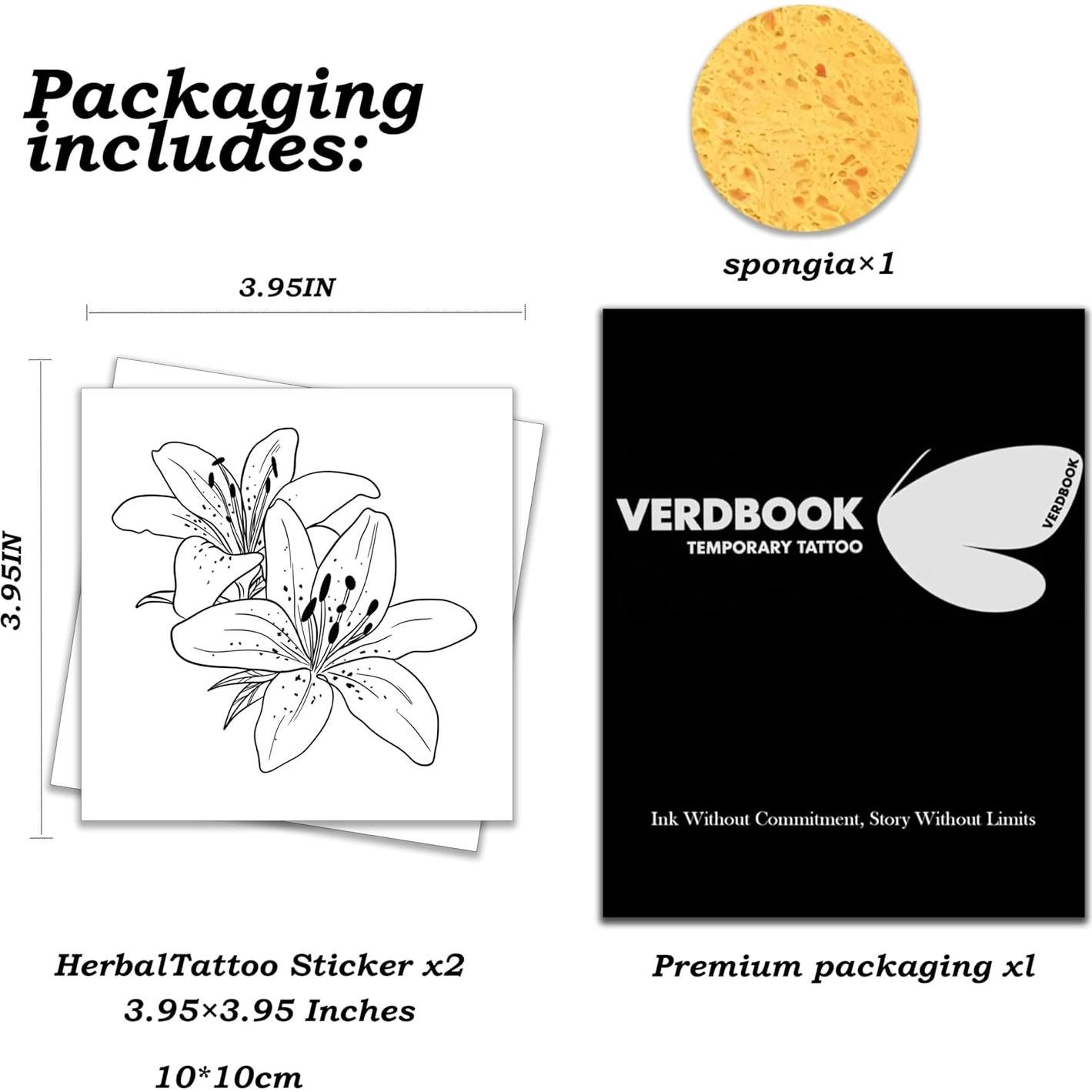 Tatuajes Temporales Impermeables VERDBOOK Lirio Manchado - 2 Hojas