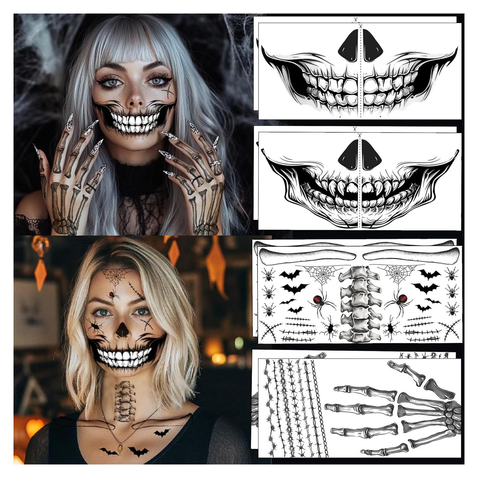 8 Tatuajes Temporales de Esqueleto Halloween Yitla - A-8