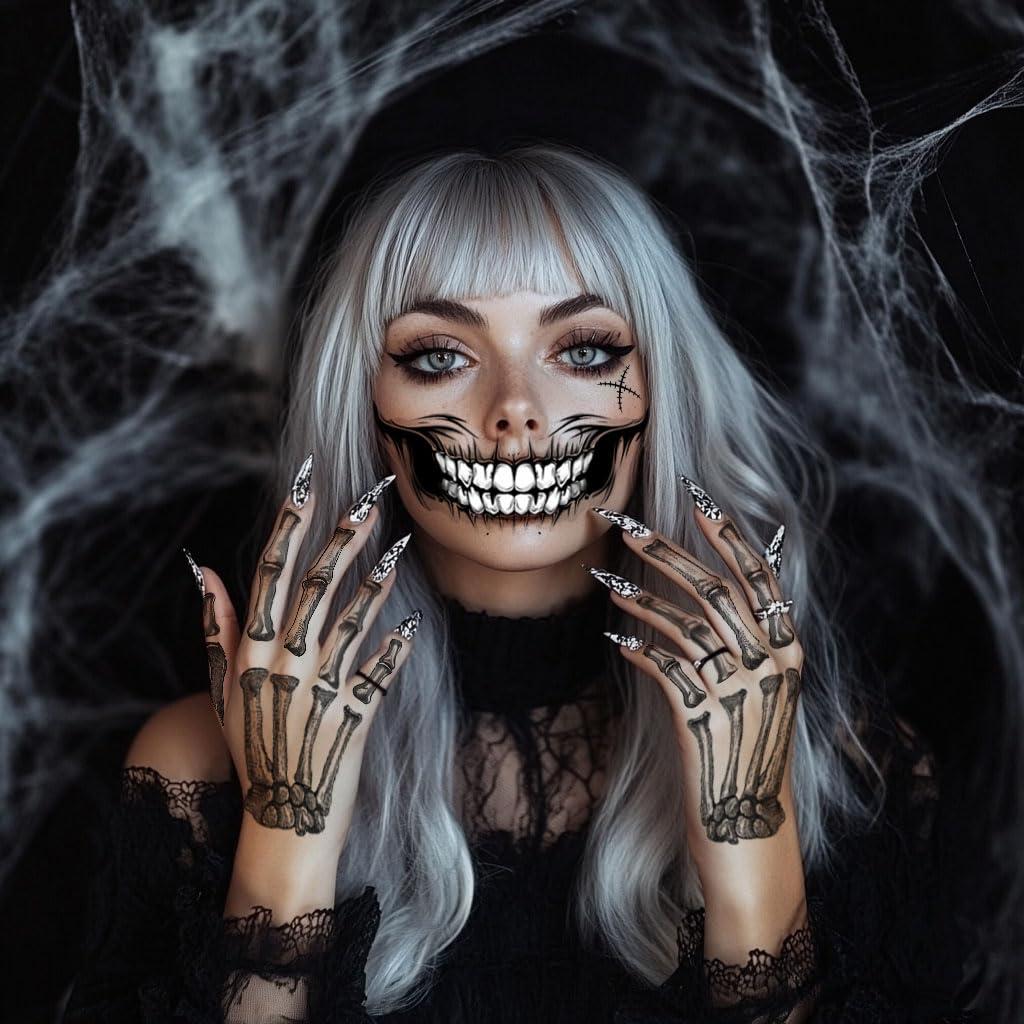 8 Tatuajes Temporales de Esqueleto Halloween Yitla - A-8