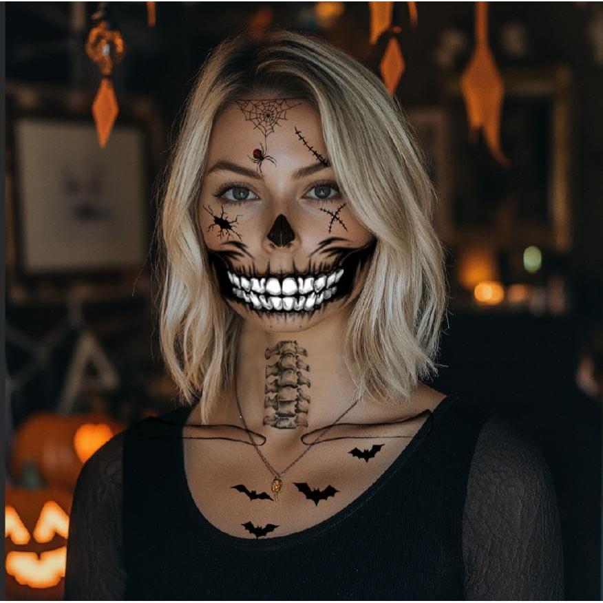 8 Tatuajes Temporales de Esqueleto Halloween Yitla - A-8