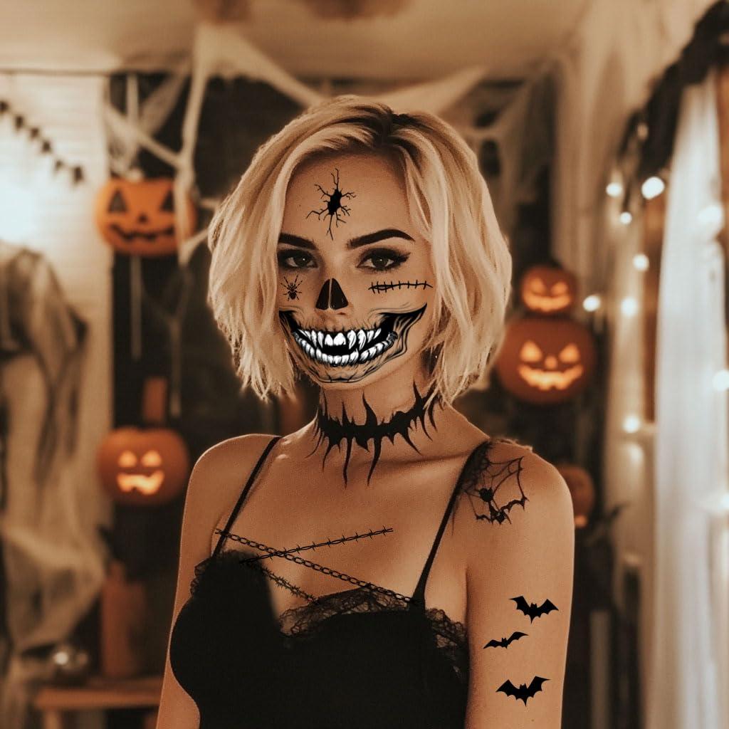 8 Tatuajes Temporales de Esqueleto Halloween Yitla - A-8