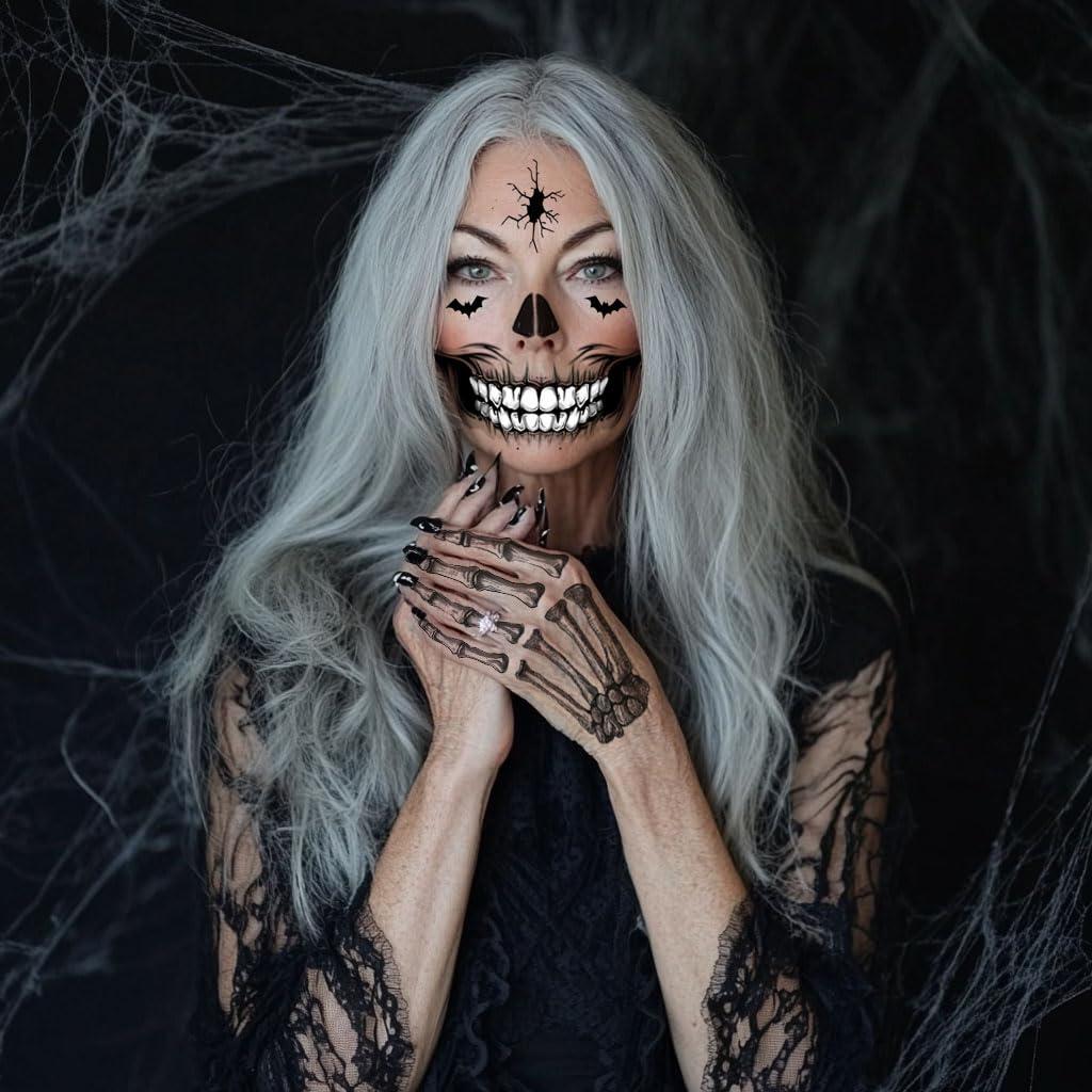 8 Tatuajes Temporales de Esqueleto Halloween Yitla - A-8