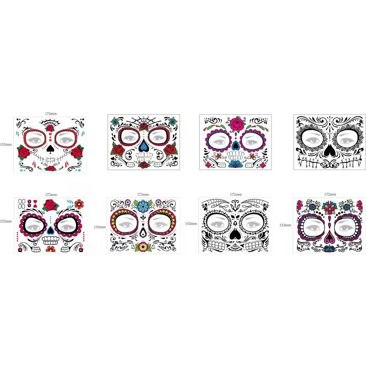 Kit de Tatuajes Temporales Halloween ZiYin - 8 Hojas Calavera