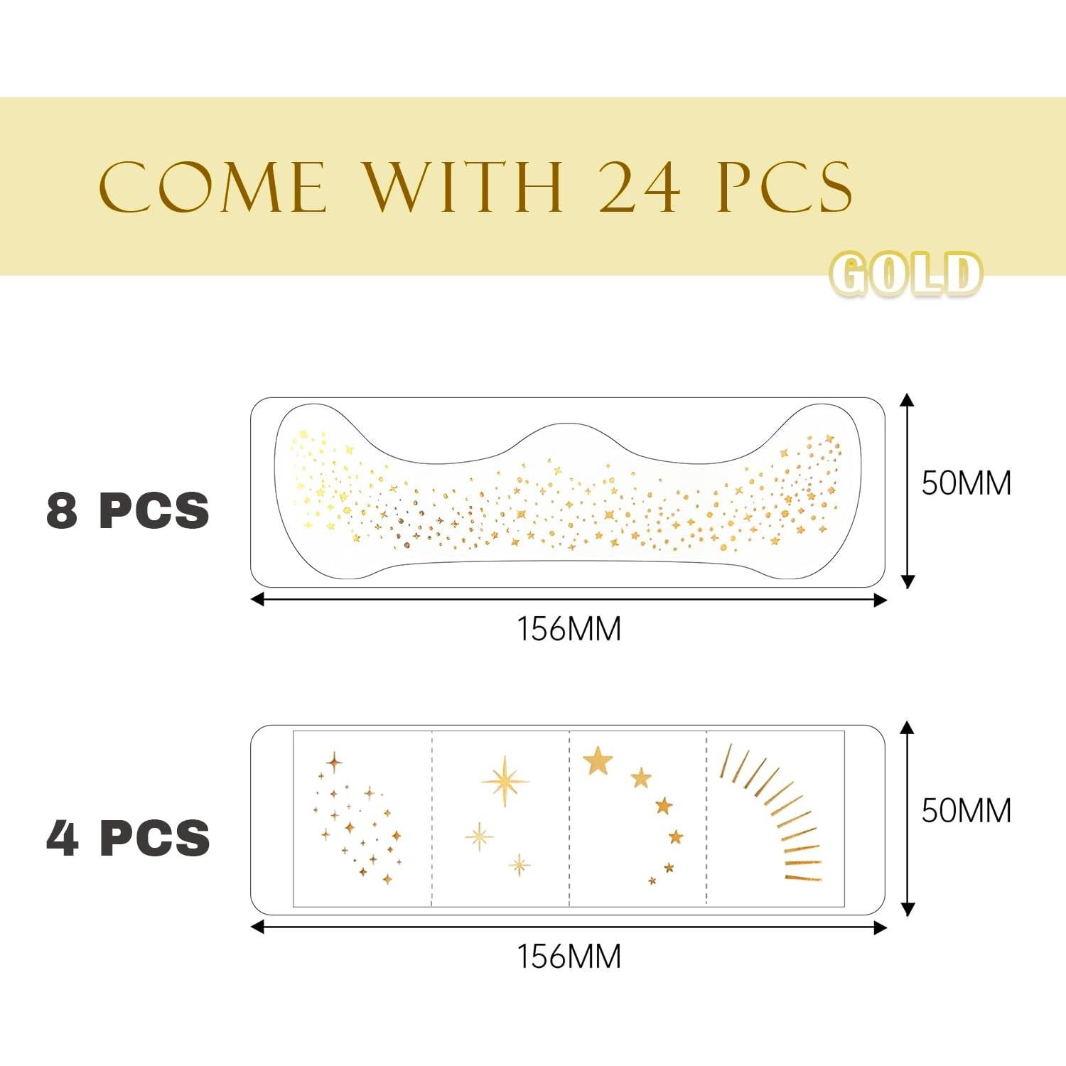 Pecas Brillantes Temporales Cardiyar - 24 Parches Dorados Impermeables