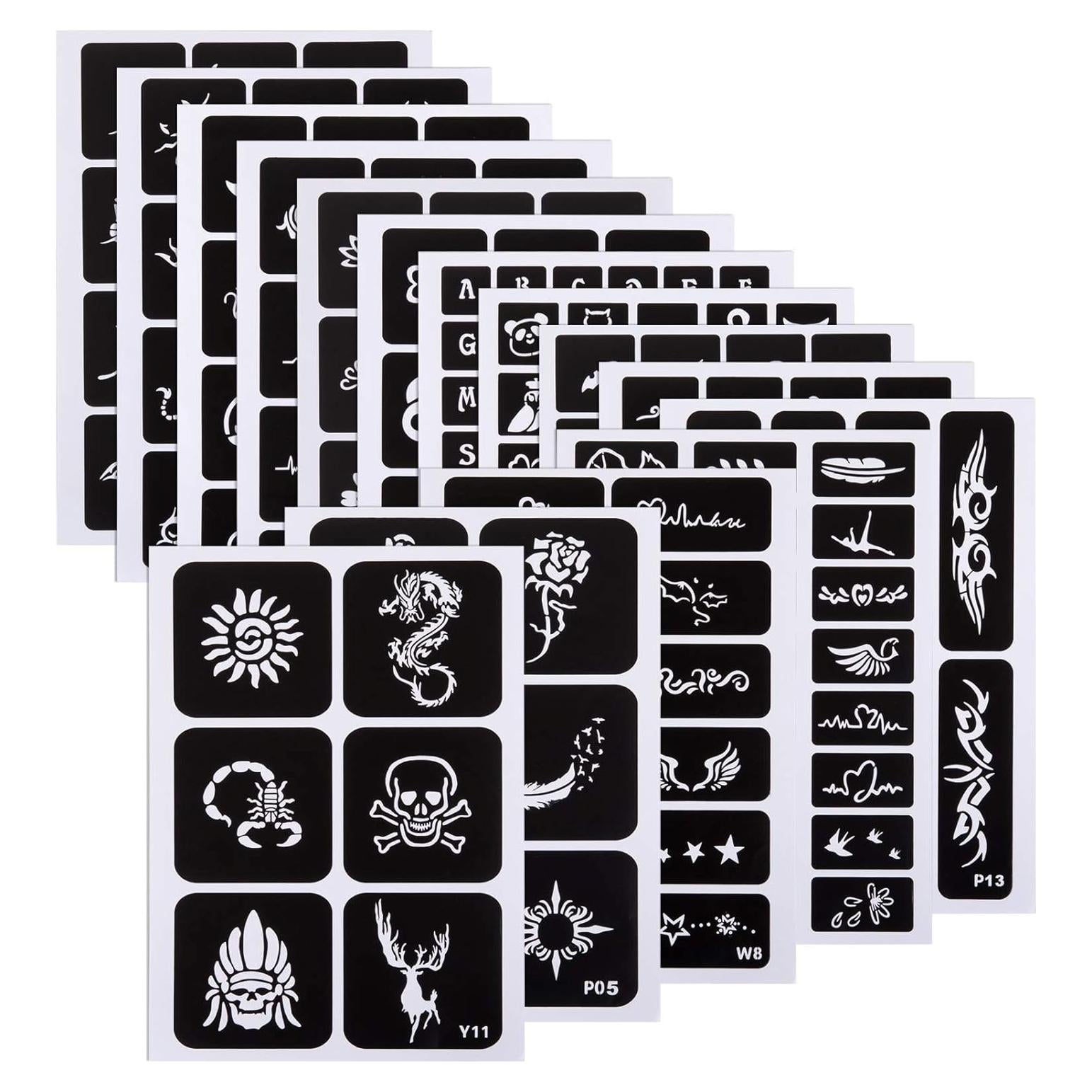 Plantillas de Tatuajes Temporales Kesoto 304pcs 15 Hojas