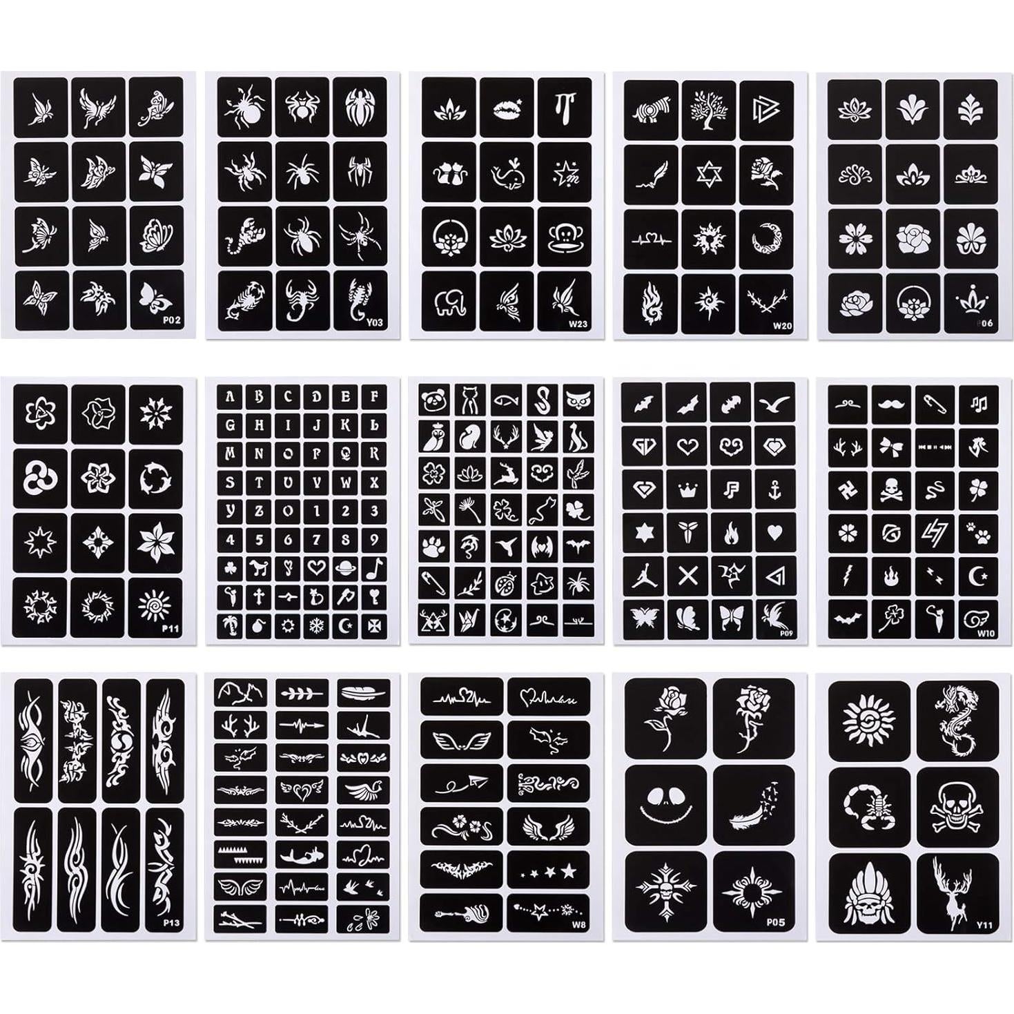 Plantillas de Tatuajes Temporales Kesoto 304pcs 15 Hojas