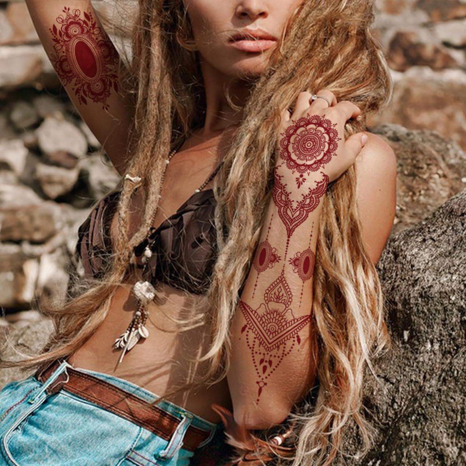 Kit de Tatuajes Temporales de Henna Marrón 9 Hojas ZiYin