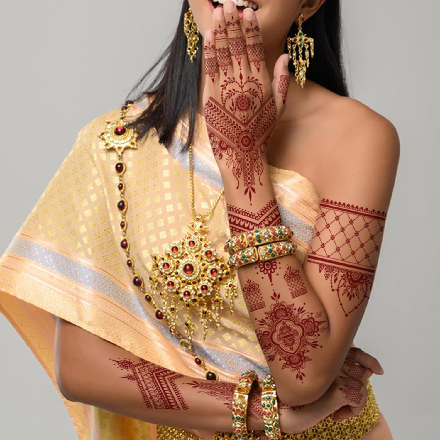 Kit de Tatuajes Temporales de Henna Marrón 9 Hojas ZiYin