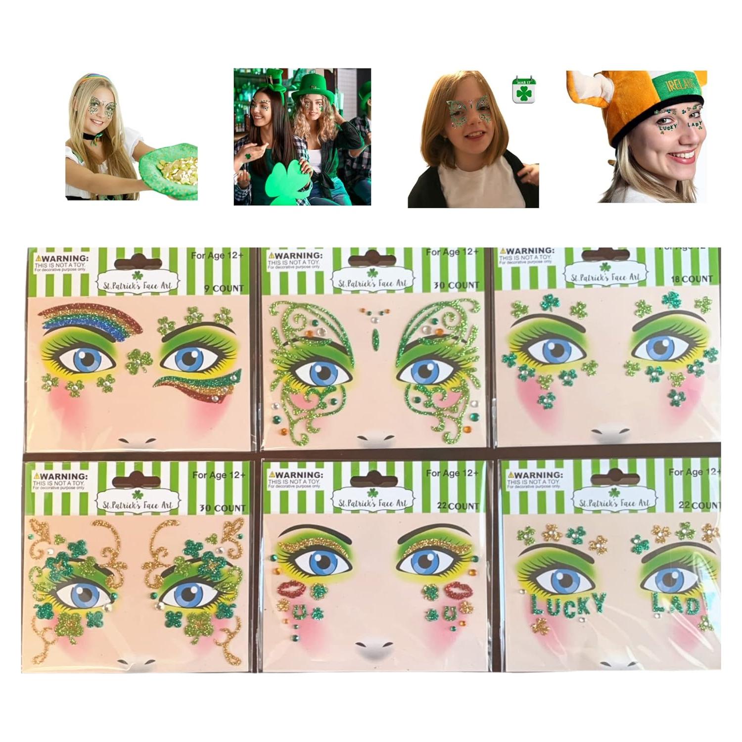 Conjunto de Pegatinas Faciales San Patricio Regent - 131 Gemas Brillantes