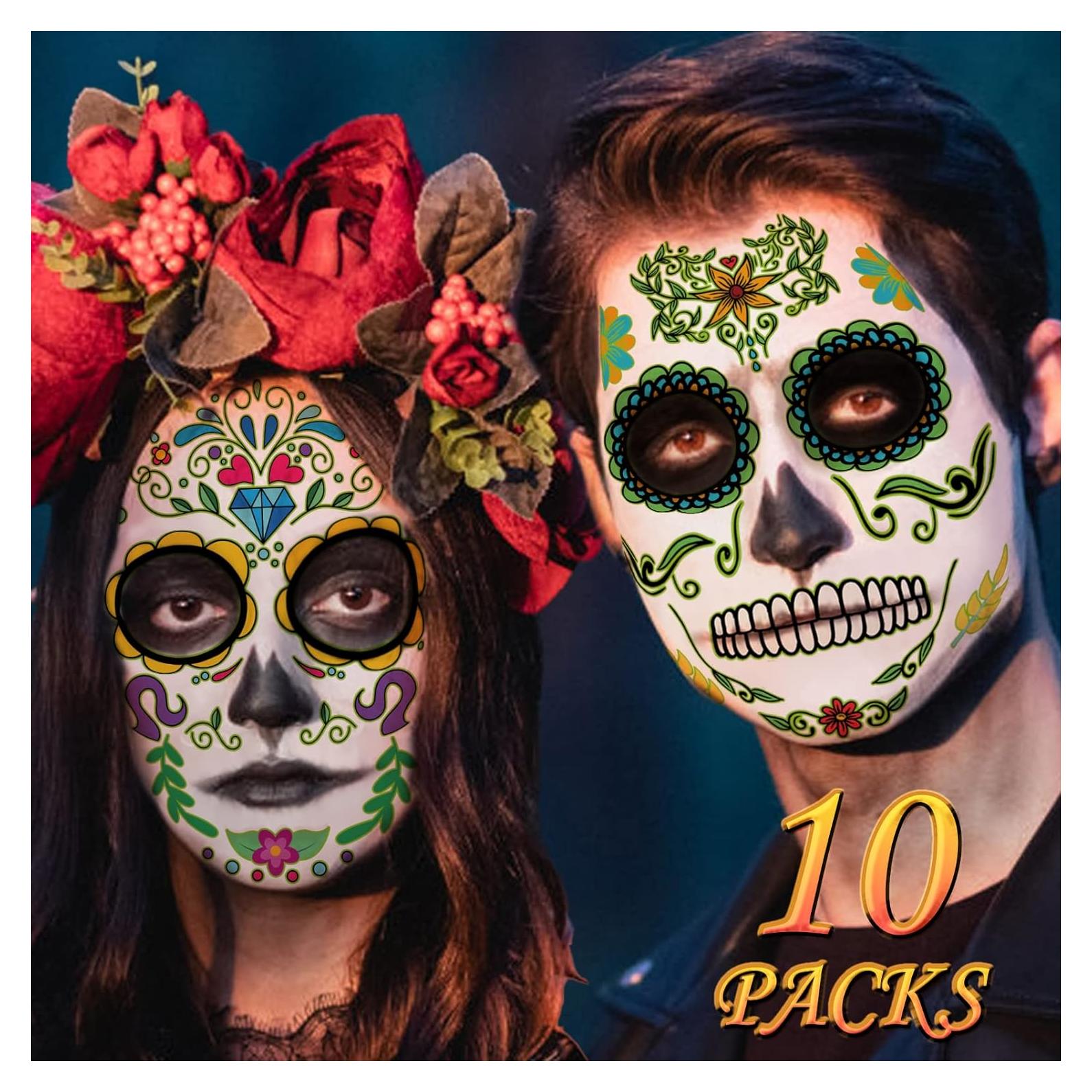 Tatuajes Faciales Temporales Día de los Muertos HYASIA - 10 Piezas