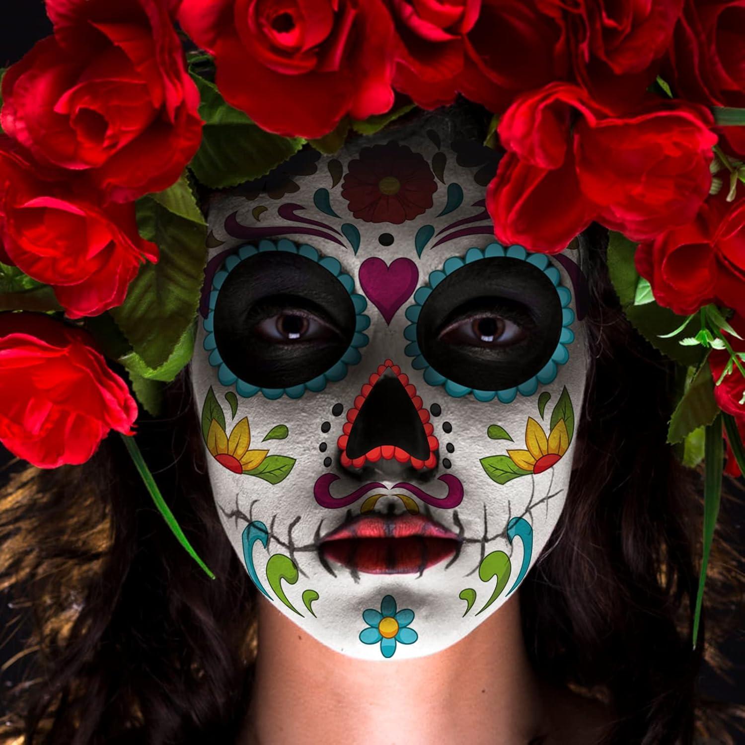 Tatuajes Faciales Temporales Día de los Muertos HYASIA - 10 Piezas